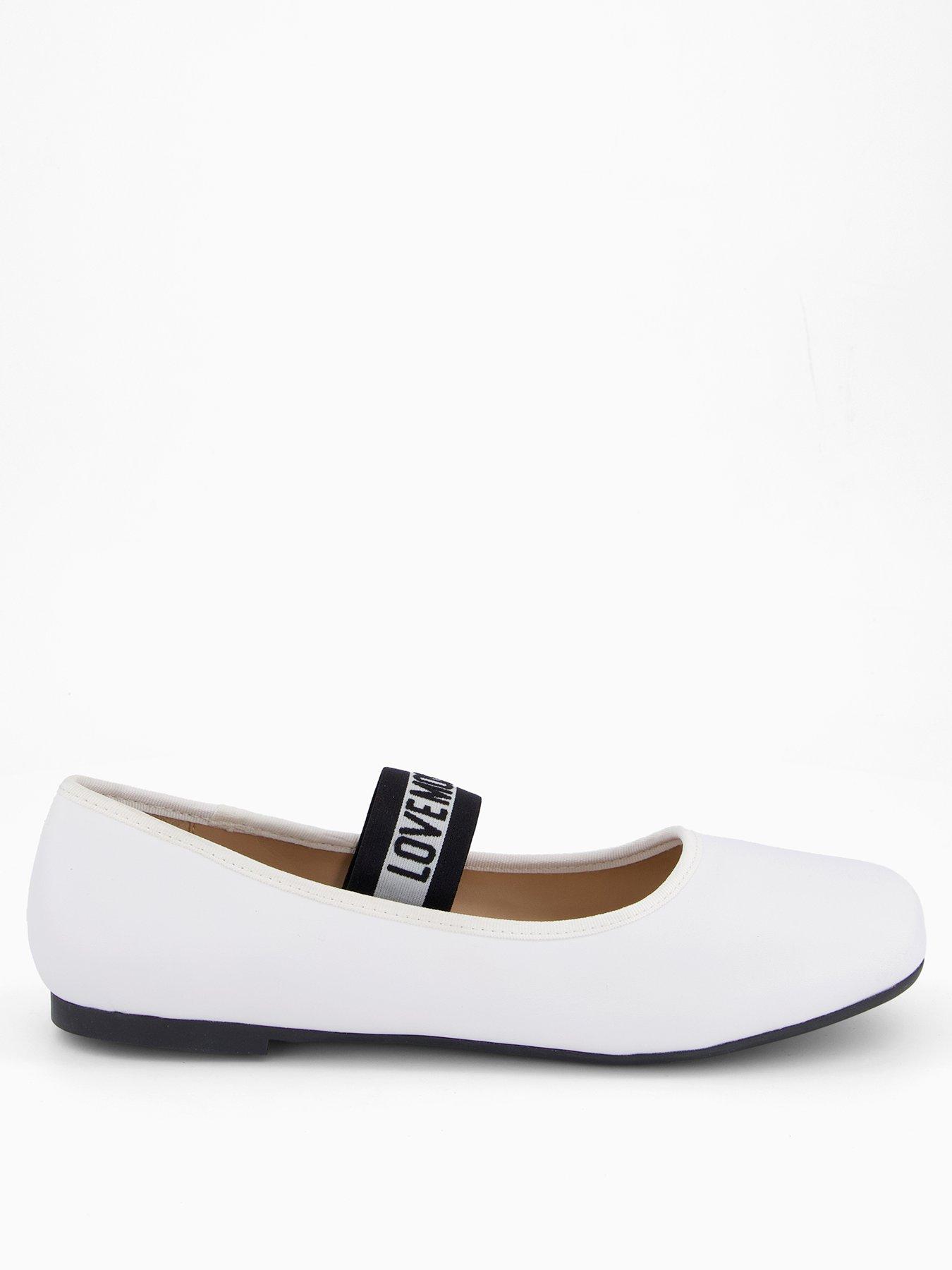 Image 2 of 5 of LOVE MOSCHINO Logo Strap Ballet Flat - White