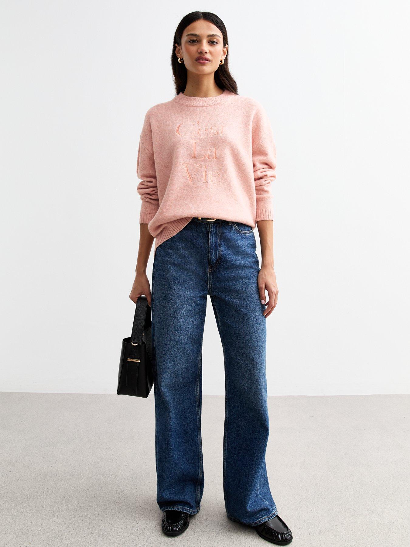 Image 3 of 4 of New Look Cest La Vie Embroidered Jumper - Pink