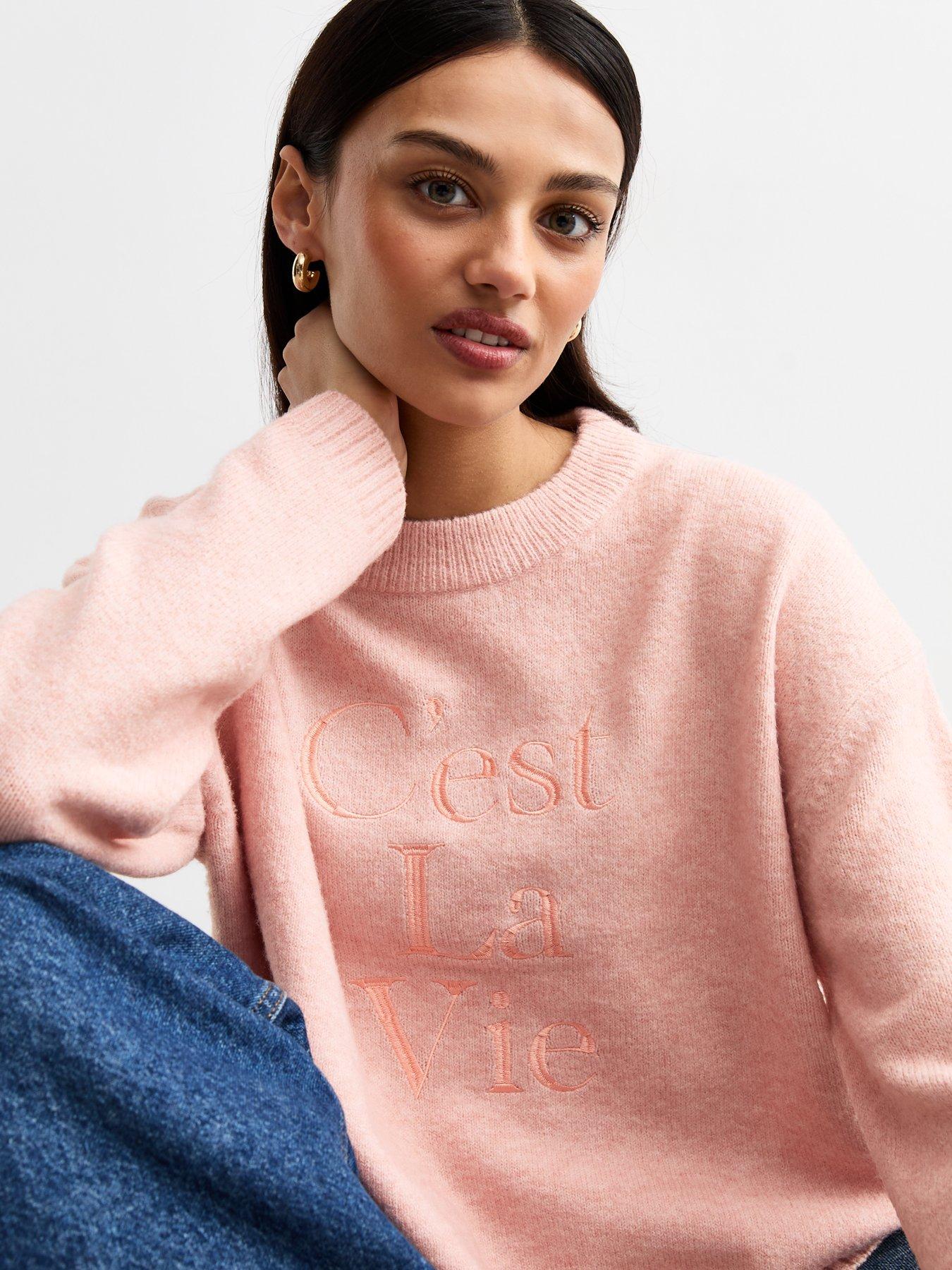 Image 4 of 4 of New Look Cest La Vie Embroidered Jumper - Pink