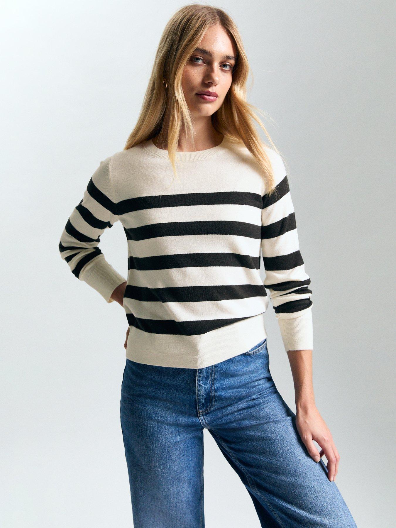 undefined Striped Crew Neck Jumper - White