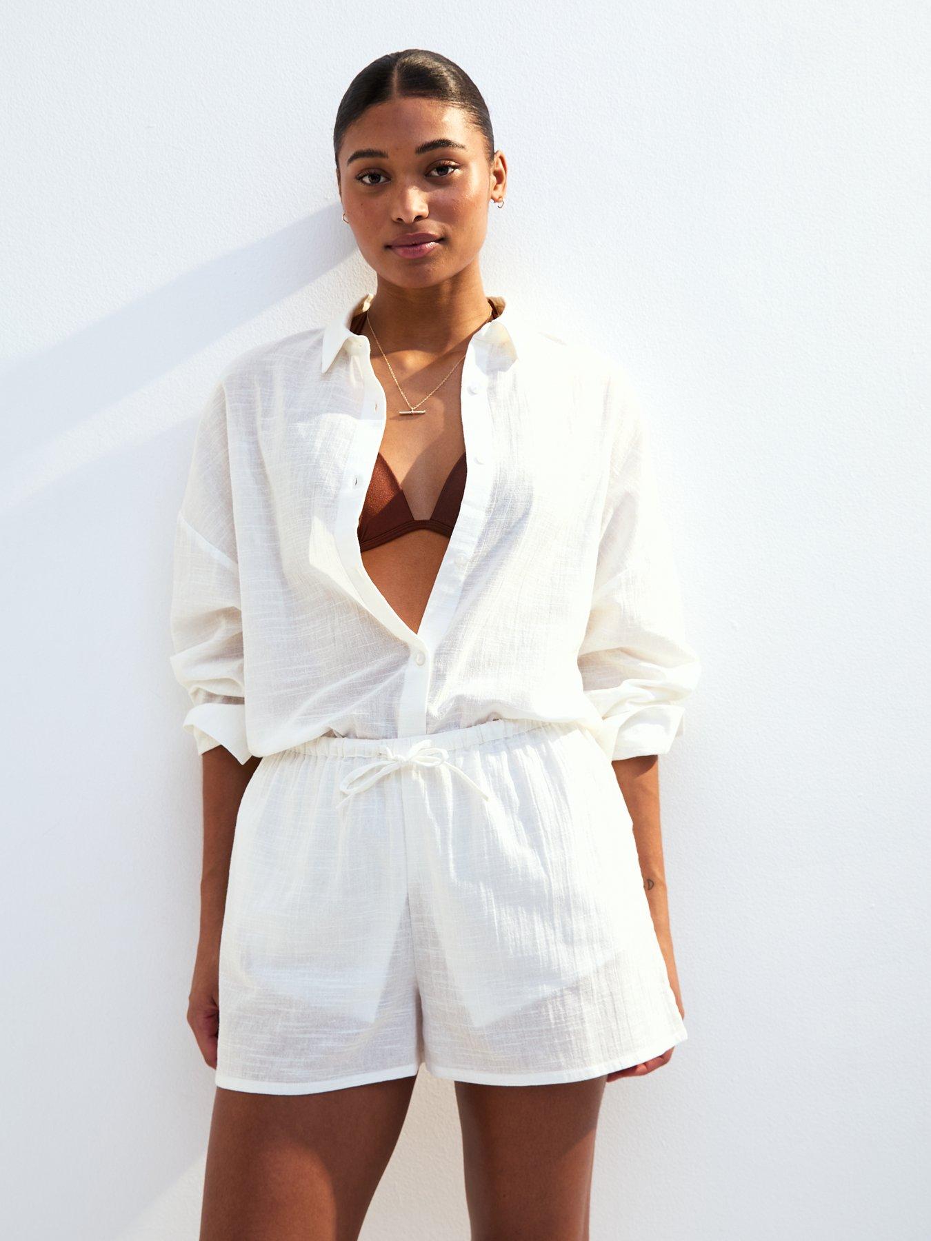 undefined Drawstring Waist Slubbed Shorts - White