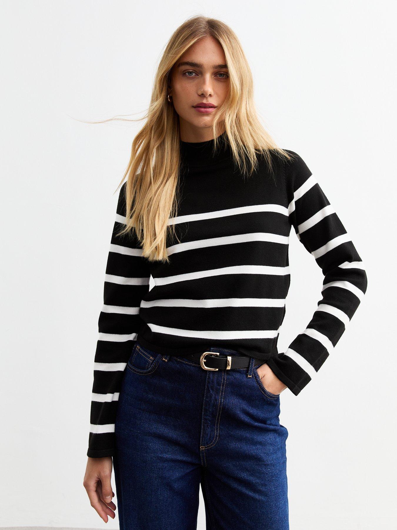 undefined High Neck Striped Jumper - Black