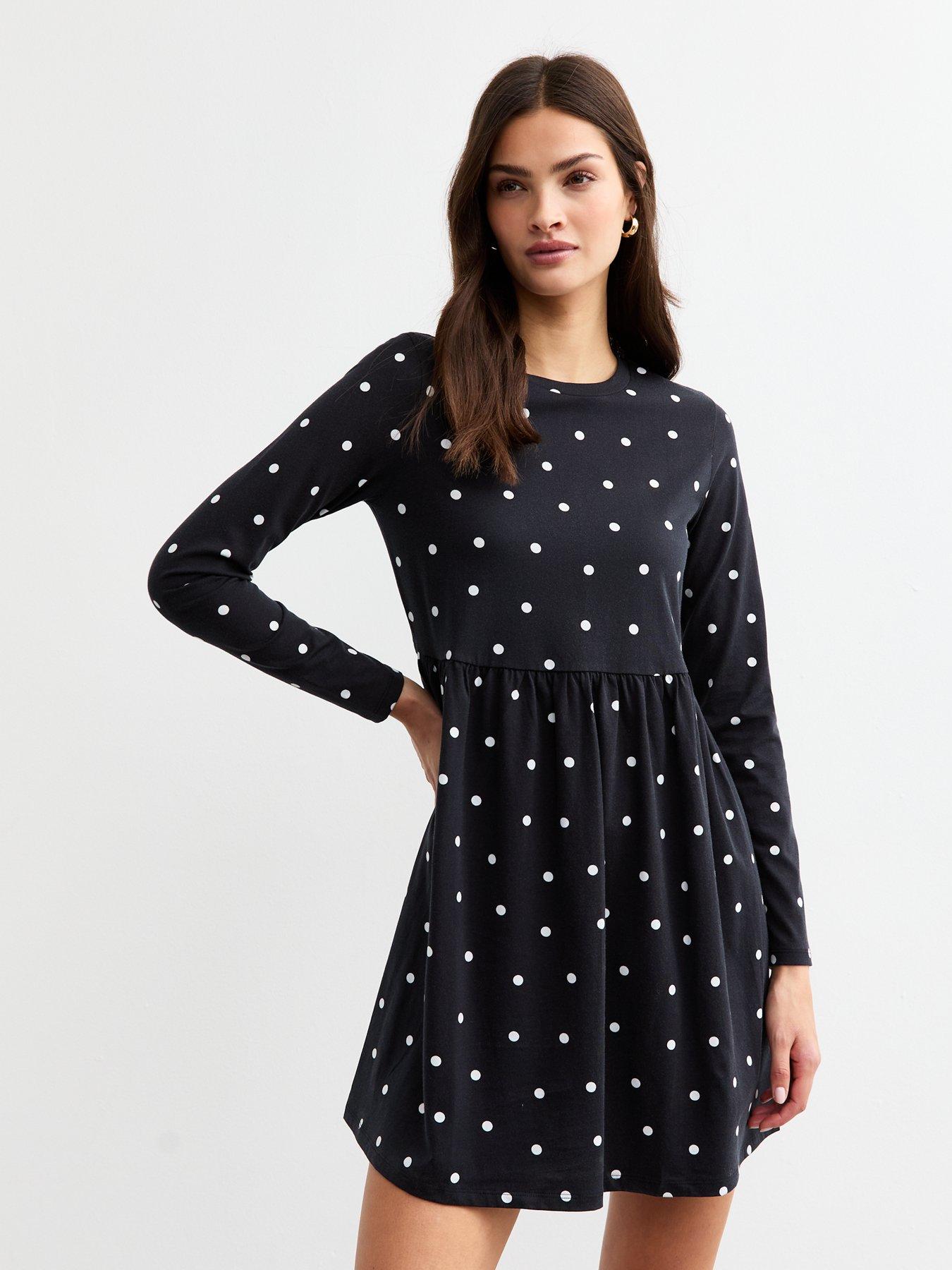 undefined Spotted Mini Smock Dress - Black