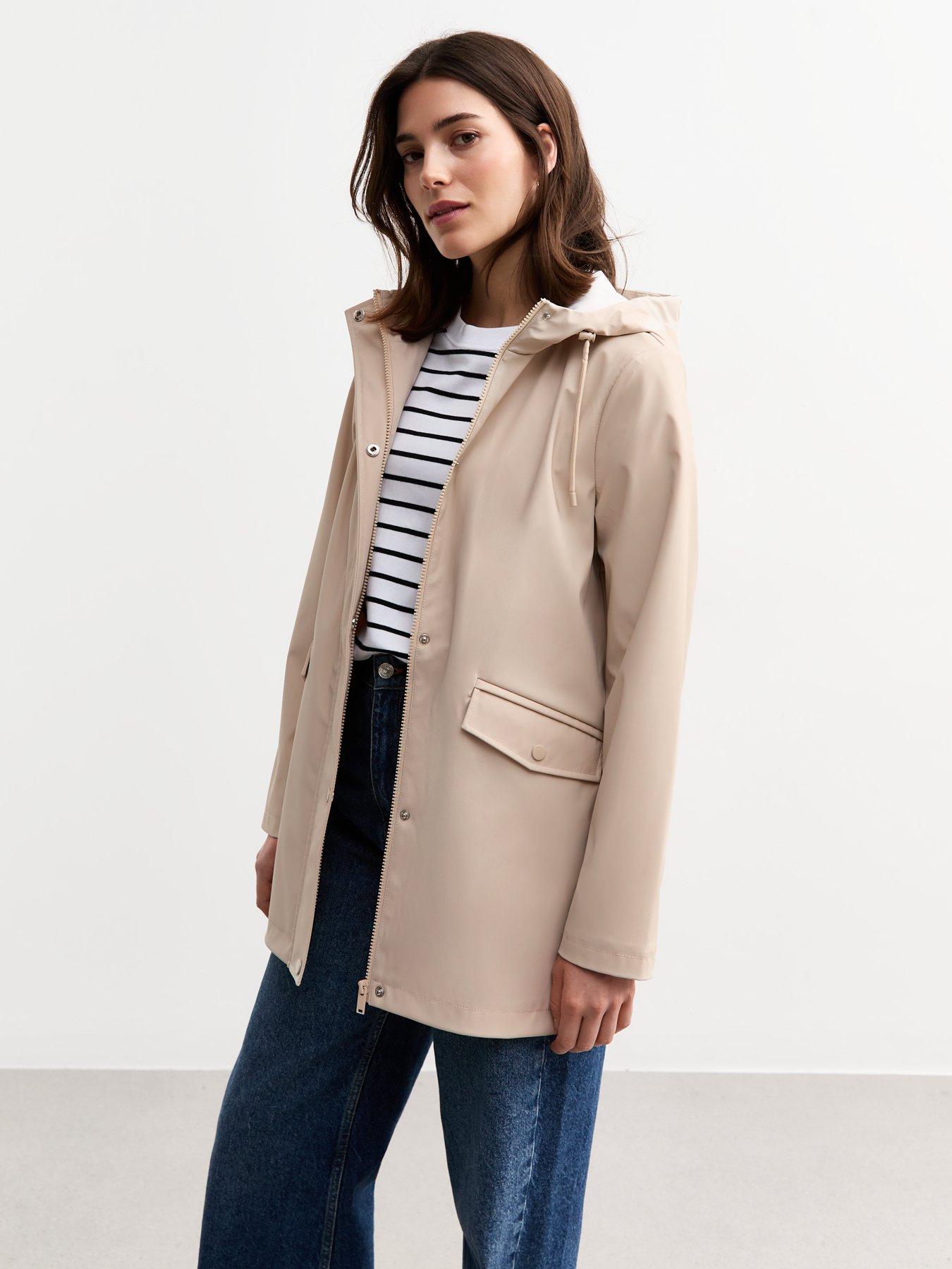 undefined Unlined Shower Resistant Rain Coat - Cream
