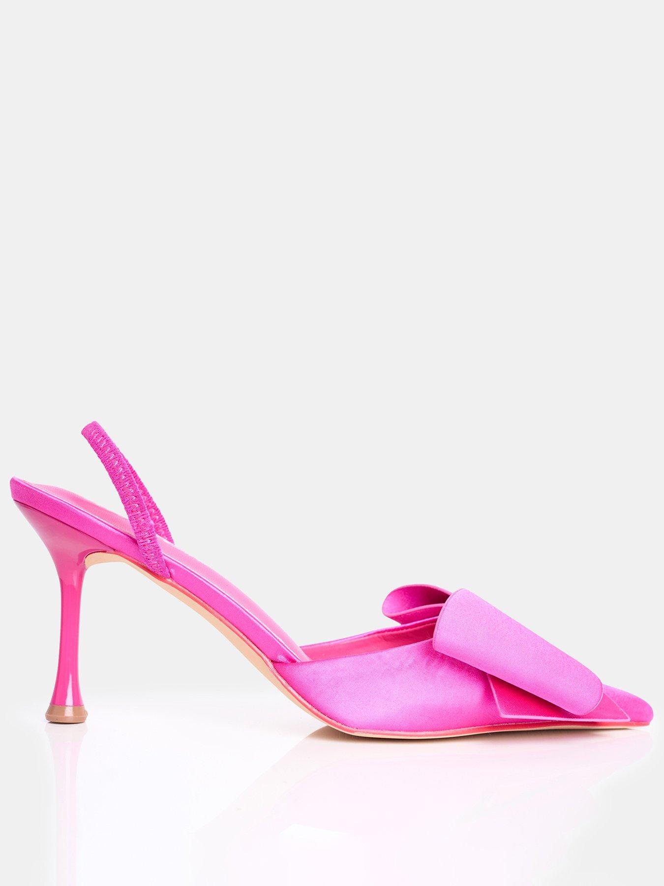 undefined Loren Bow Mid Heel - Hot Pink Satin