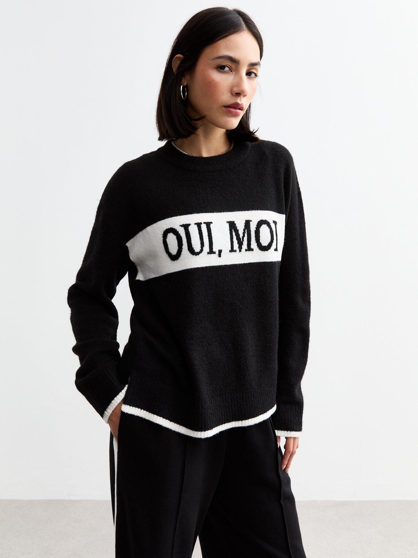undefined Oui Moi Slogan Cew Neck Jumper - Black