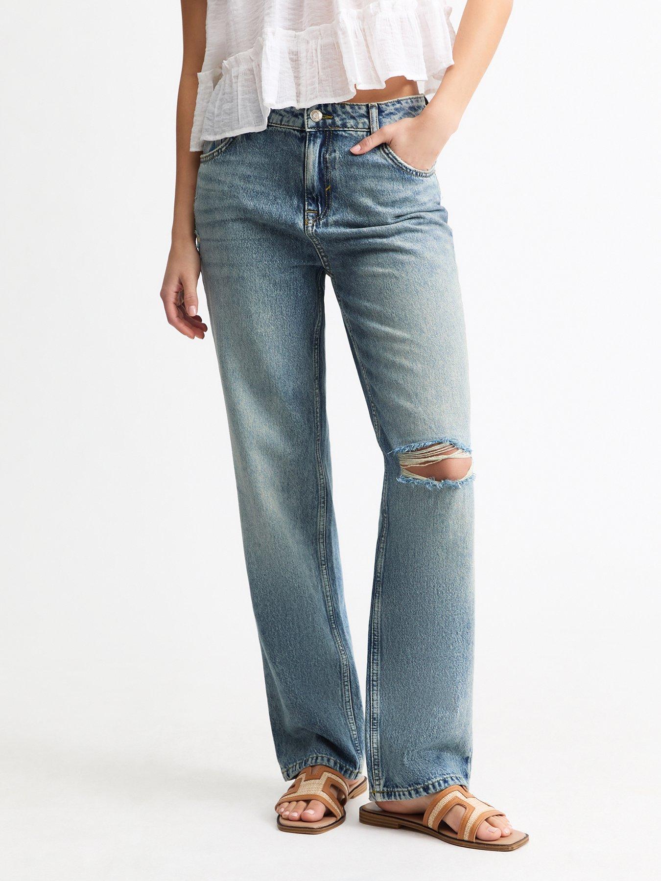 undefined Daphne Ripped Straight Leg Jeans - Blue
