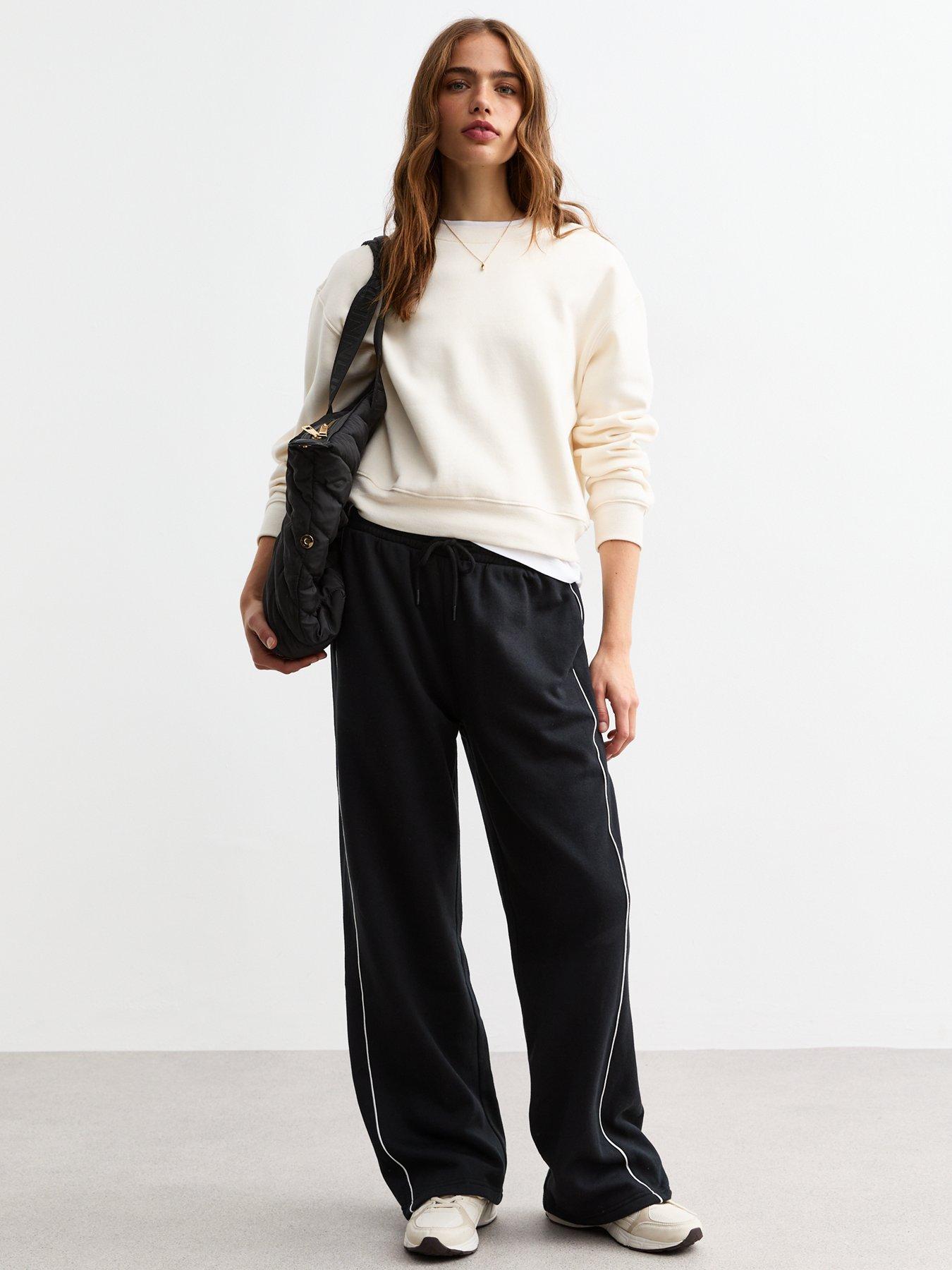 Image of New Look Black Side Stripe Wide Leg Joggers