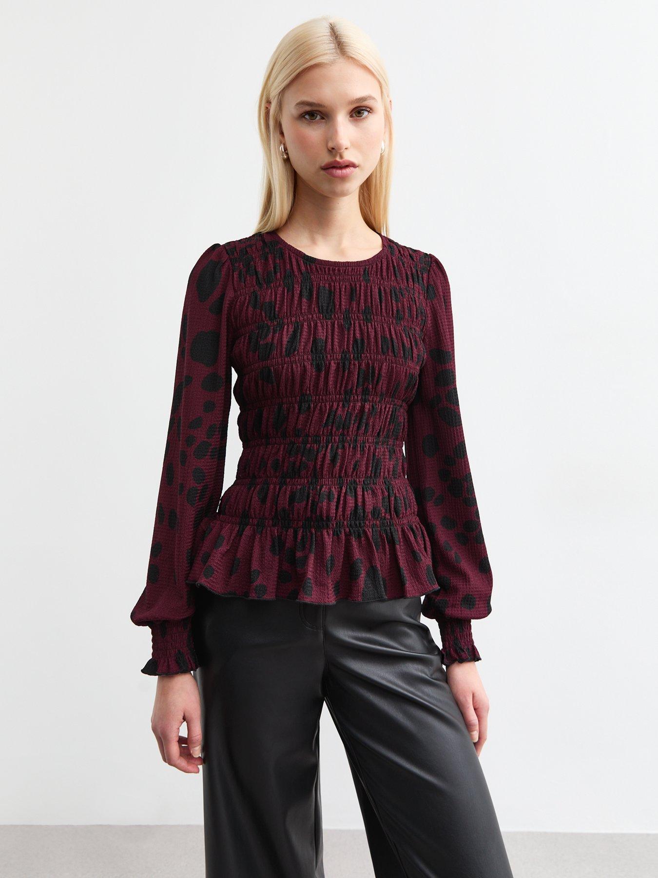 undefined Shirred Peplum Top - Print