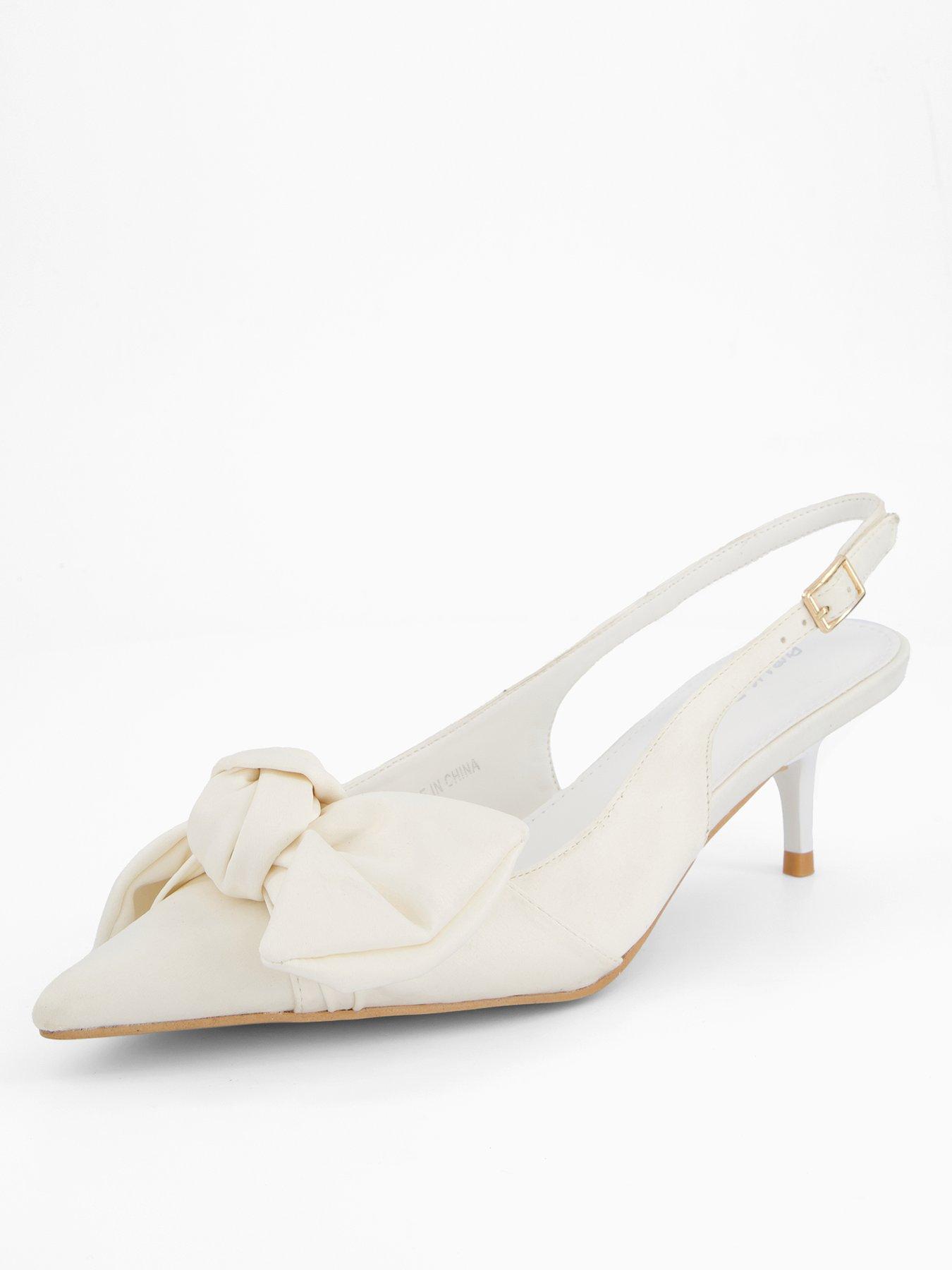 Public Desire Iris Bow Detail Kitten Heel - Ivory Satin