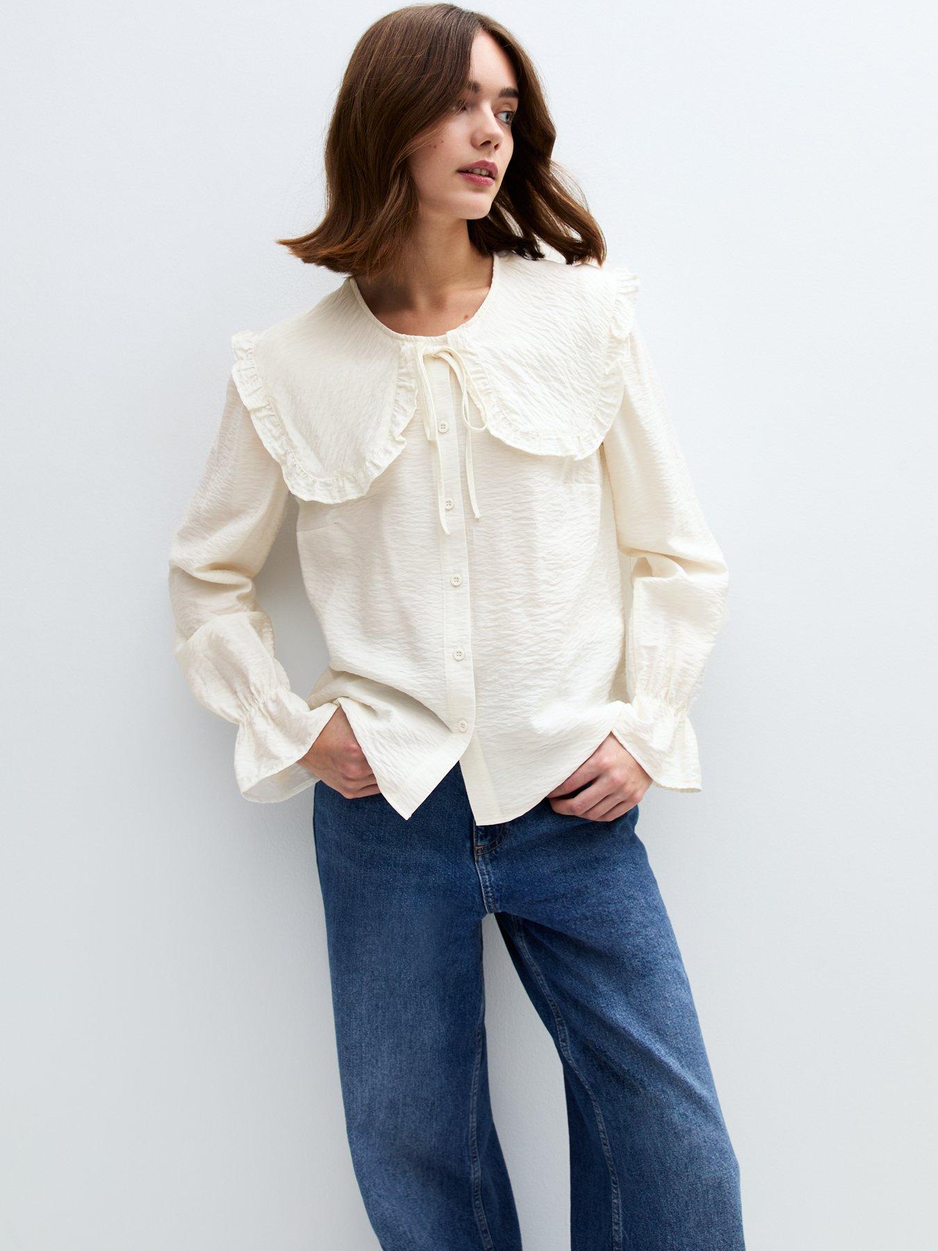 undefined Frill Collar Long Sleeve Shirt - Cream