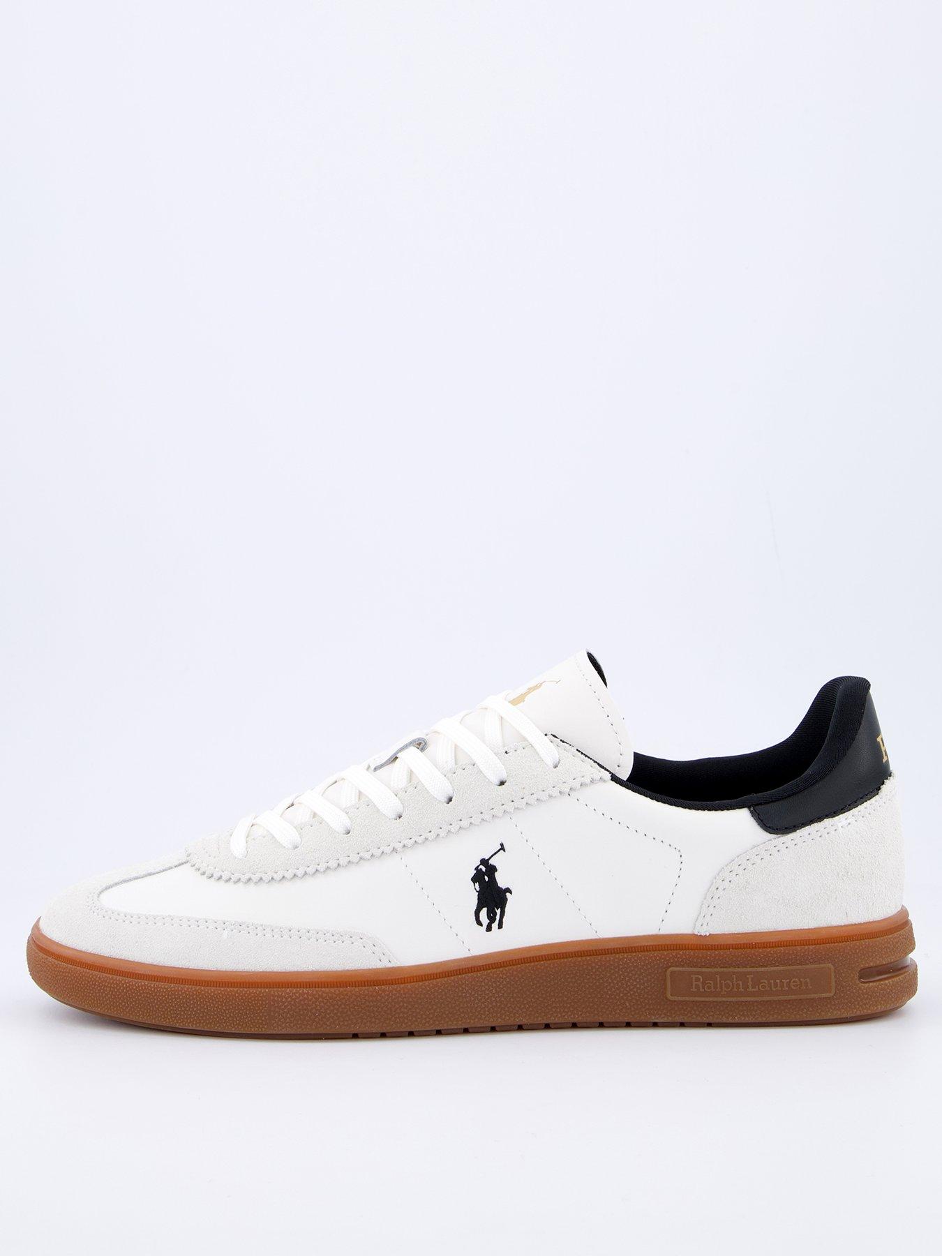 Image of Polo Ralph Lauren Heritage Court 110 Leather And Suede Trainers - White/Black, WHITE/BLACK, Size 10, Men