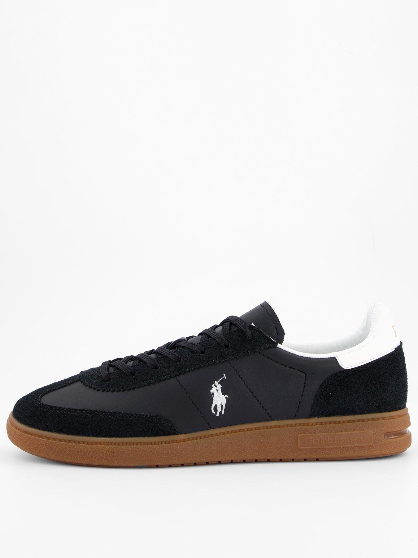 Polo Ralph Lauren Heritage Court 110 Leather And Suede Trainers, Black/White, Size 9, Men