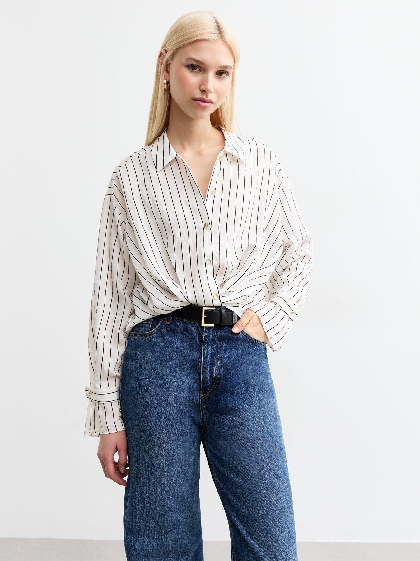 undefined Striped Twisted Front Shirt - White