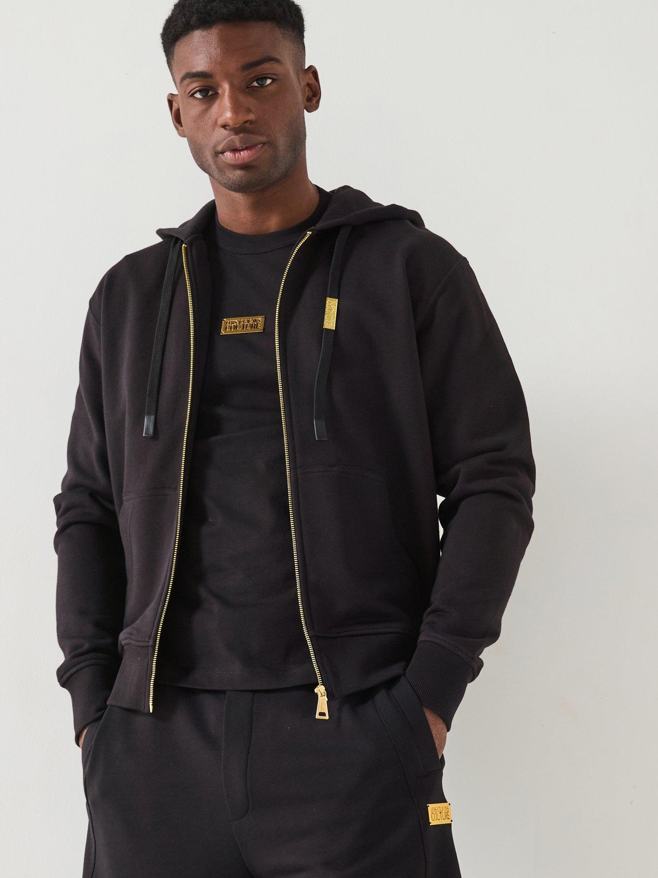 undefined Metal Placket Zip Through Hoodie - Black