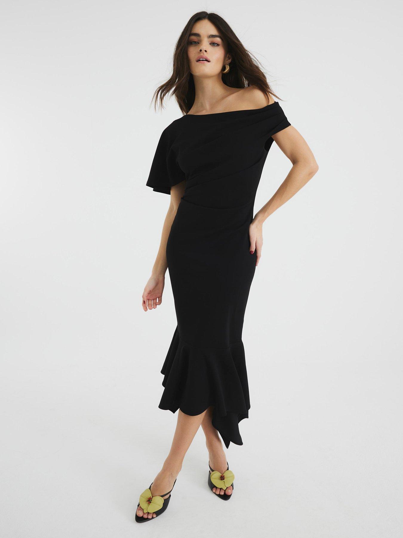 River Island Drape Asymmetric Dress - Black