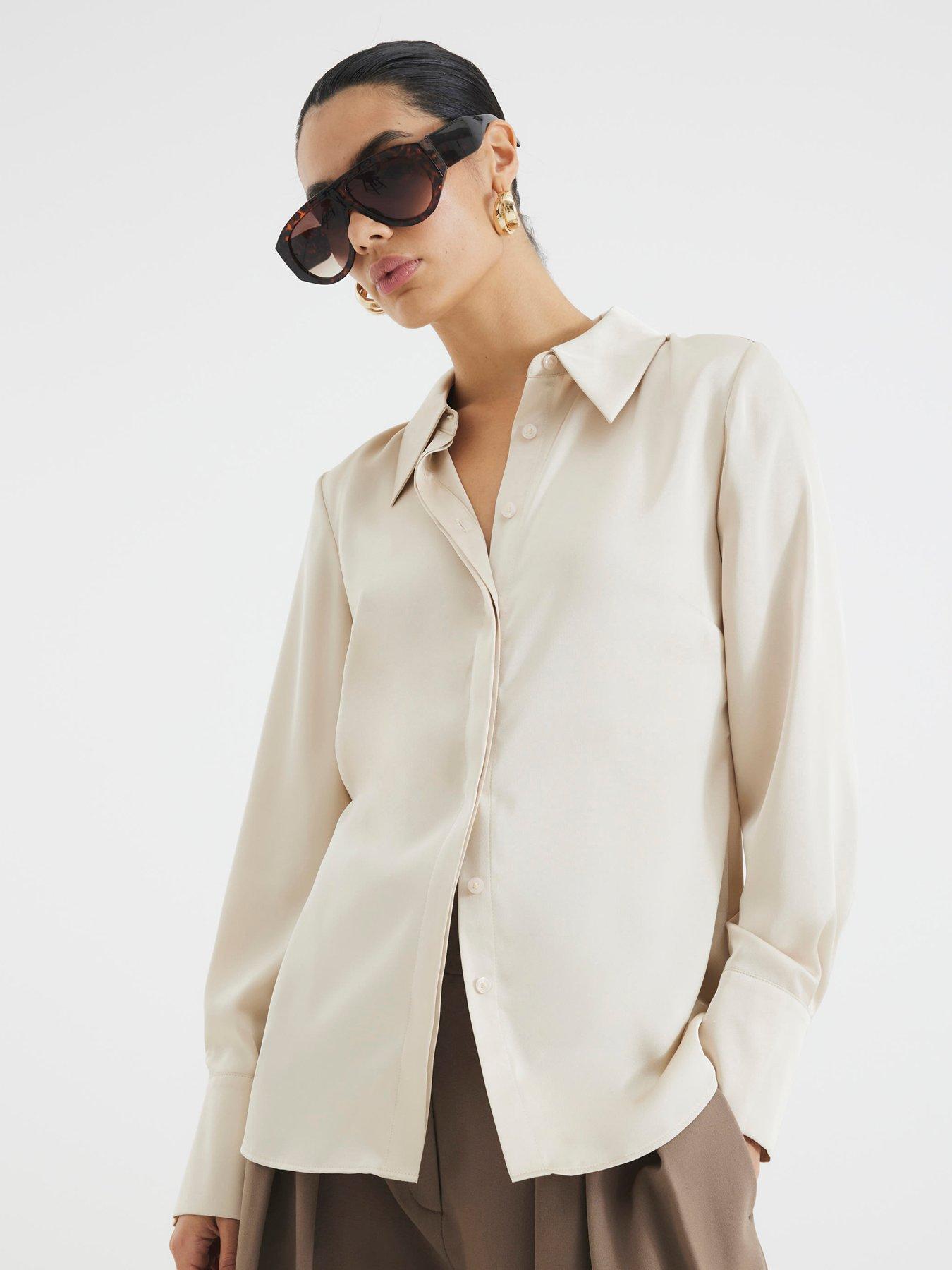 undefined Long Sleeve Satin Slimline Shirt - White