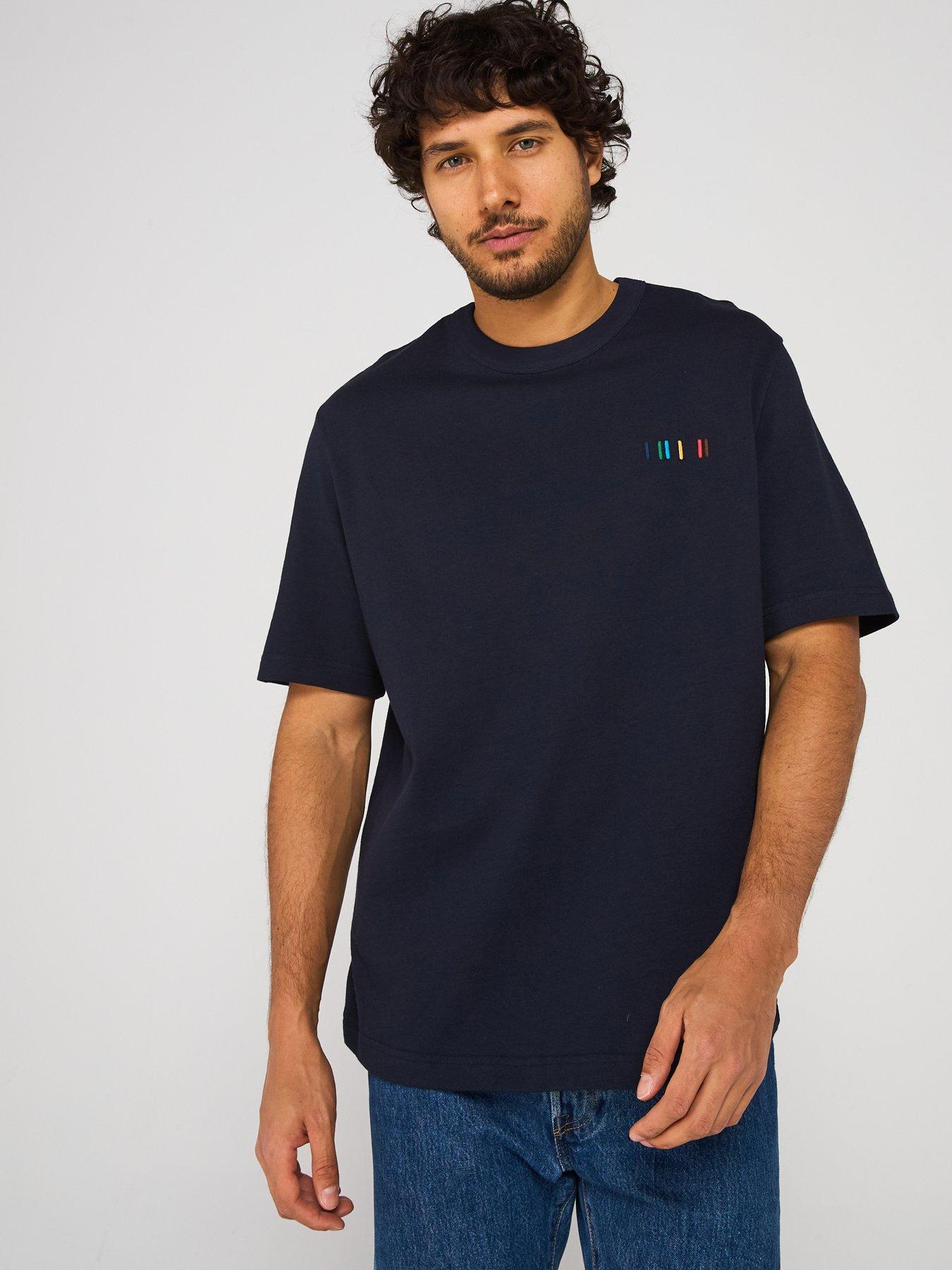 undefined Regular Fit Short Sleeve Embroidered Stripe T-Shirt - Blue