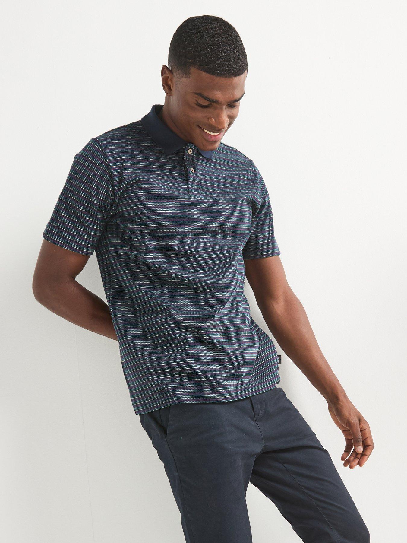 undefined Regular Fit Short Sleeve Stripe Polo Shirt - Blue