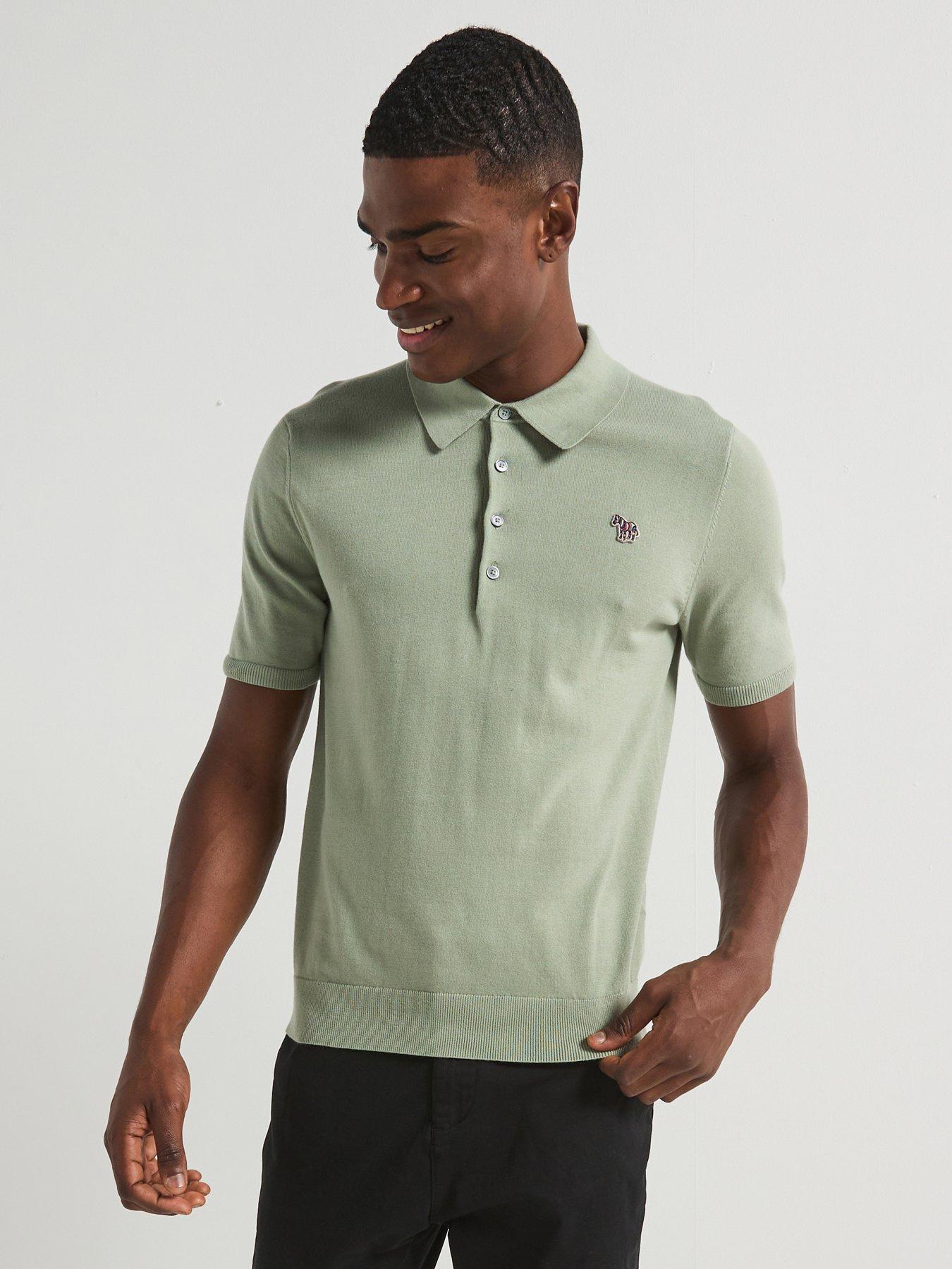 PS PAUL SMITH Sweater Short Sleeve Polo Shirt Zebra Badge - Green