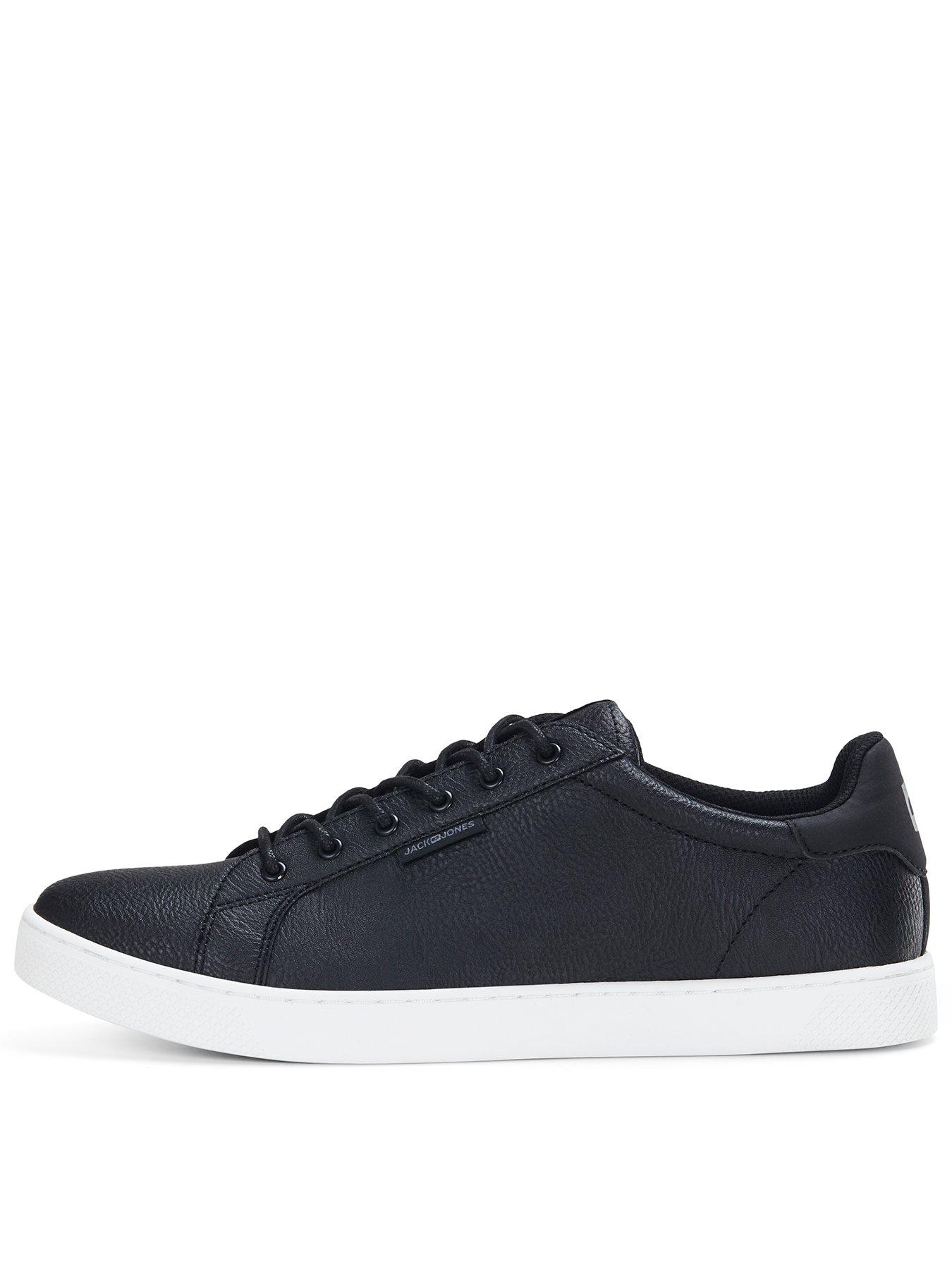 undefined & Amp; Faux Leather Lace Up Trainers - Black