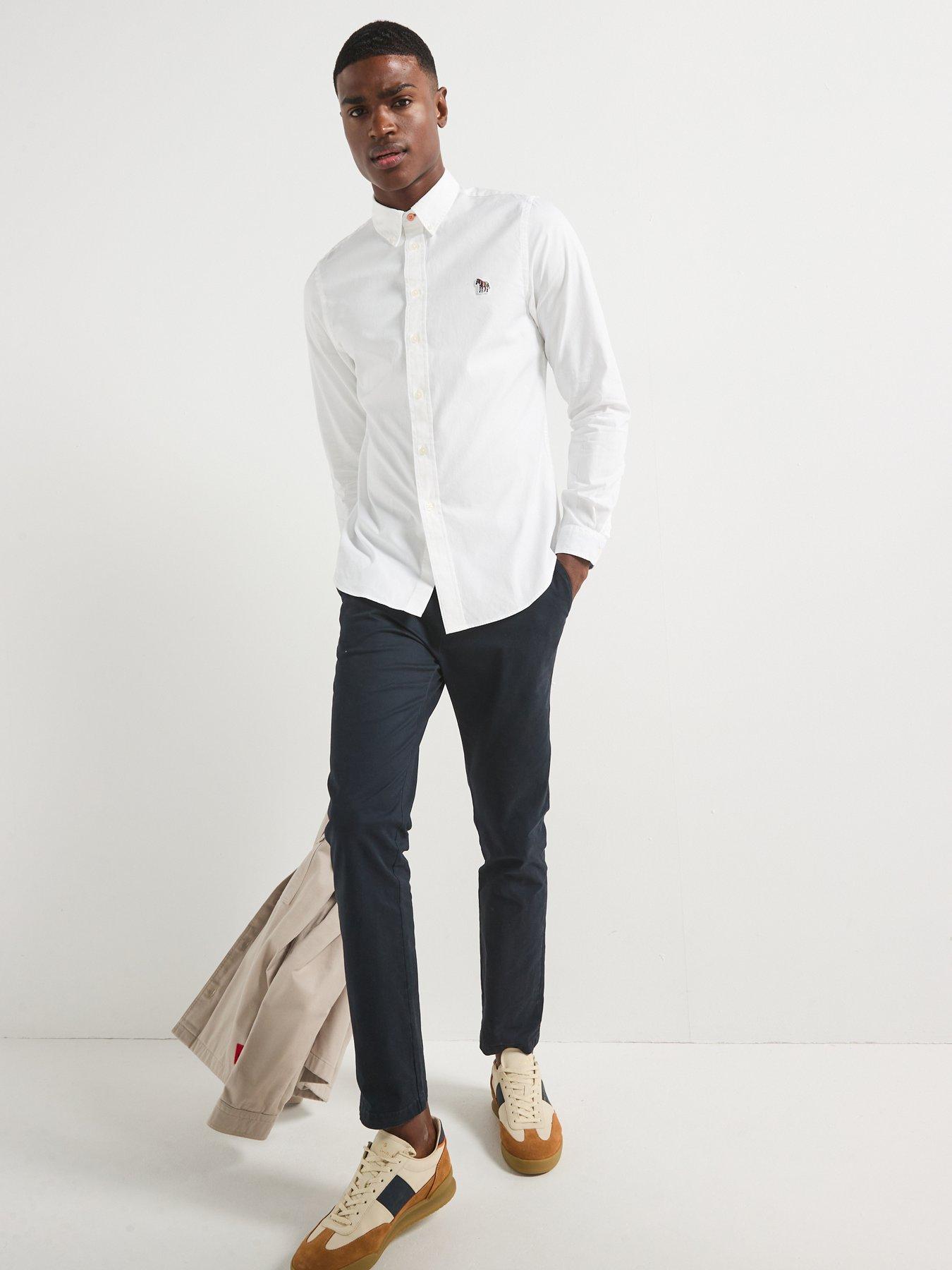 Image 3 of 5 of PS PAUL SMITH Long Sleeve Tailored Fit Zebra Badge Logo Shirt - White