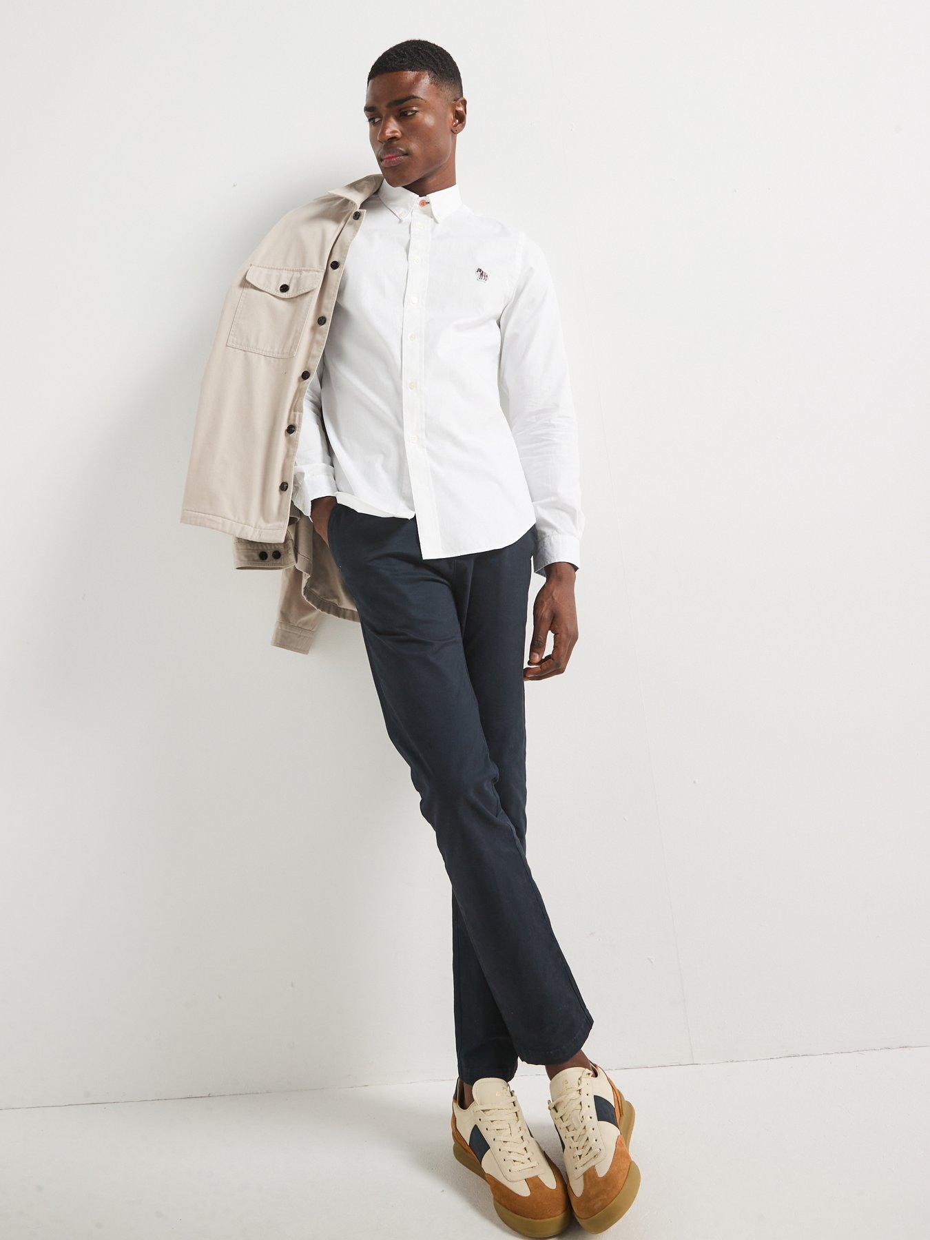 Image 5 of 5 of PS PAUL SMITH Long Sleeve Tailored Fit Zebra Badge Logo Shirt - White