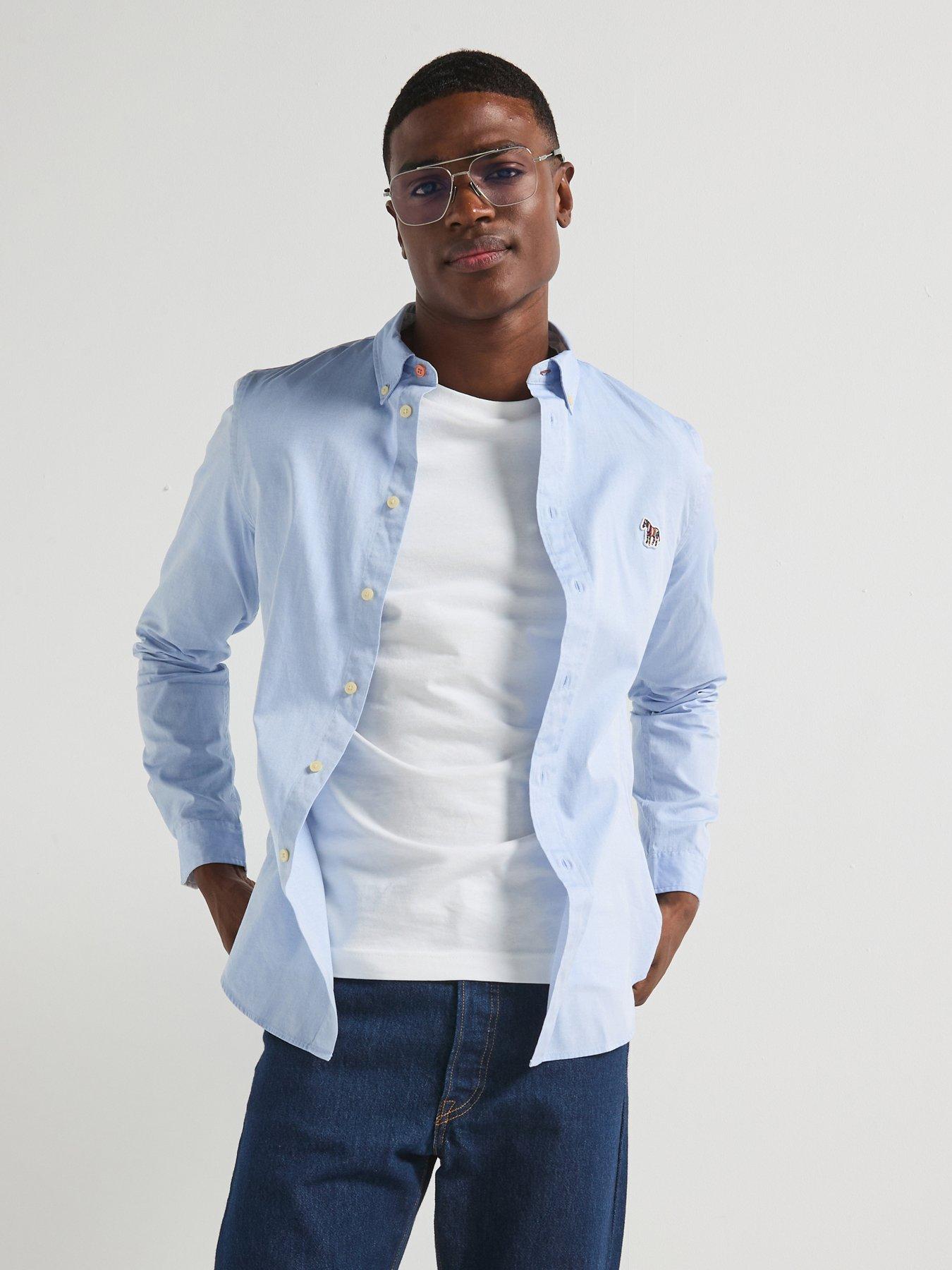 PS PAUL SMITH Long Sleeve Tailored Fit Zebra Badge Logo Shirt - Blue