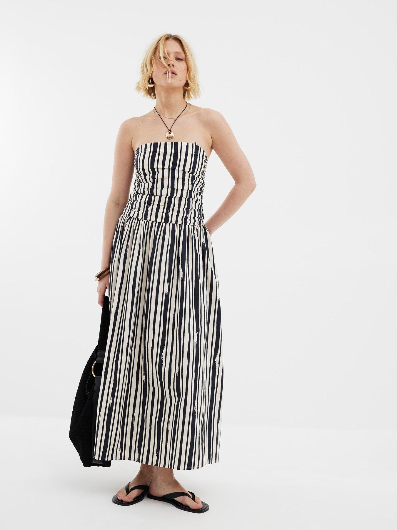 undefined Pleated Bodice Bandeau Midaxi Dress - Stone
