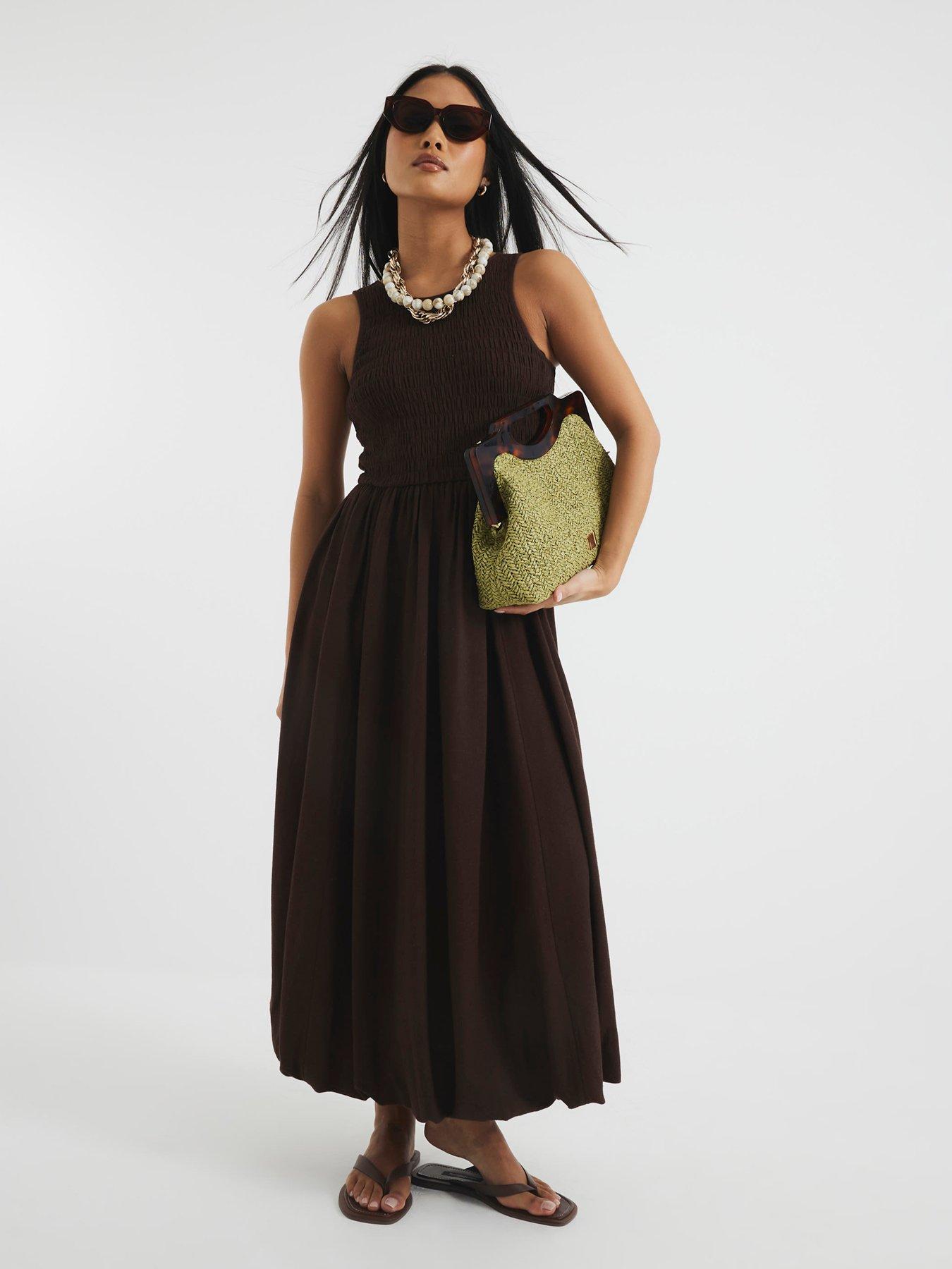 undefined Petite Puff Ball Racer Dress - Brown