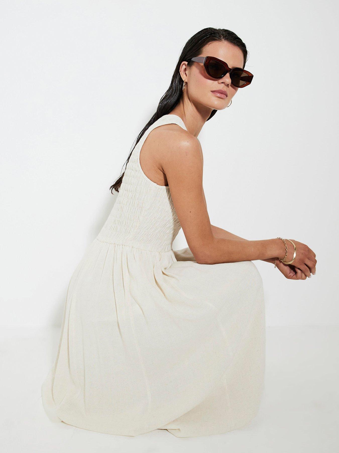 Image 3 of 5 of River Island Puff Ball Racer Midi Dress - Beige