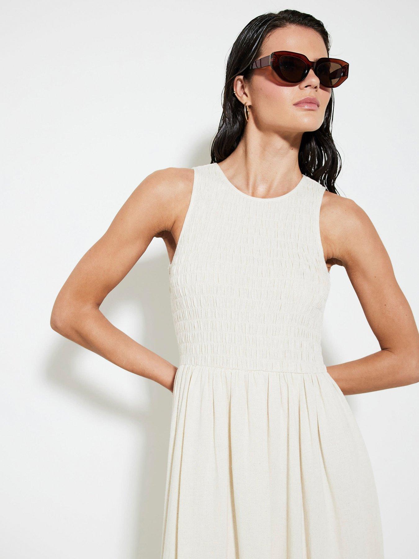 Image 5 of 5 of River Island Puff Ball Racer Midi Dress - Beige