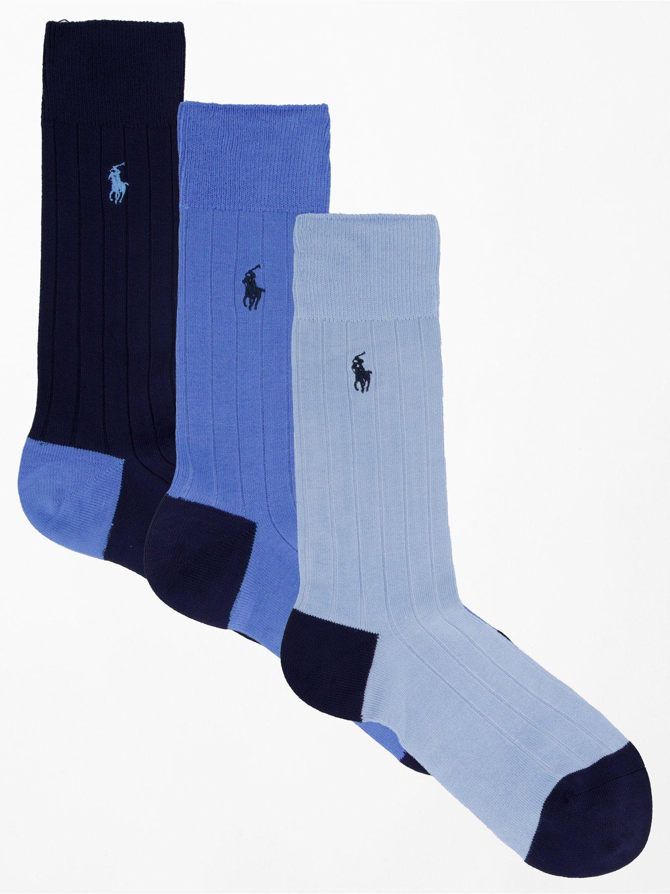 undefined 3 Pack Ribbed Soft Touch Crew Socks - Blue