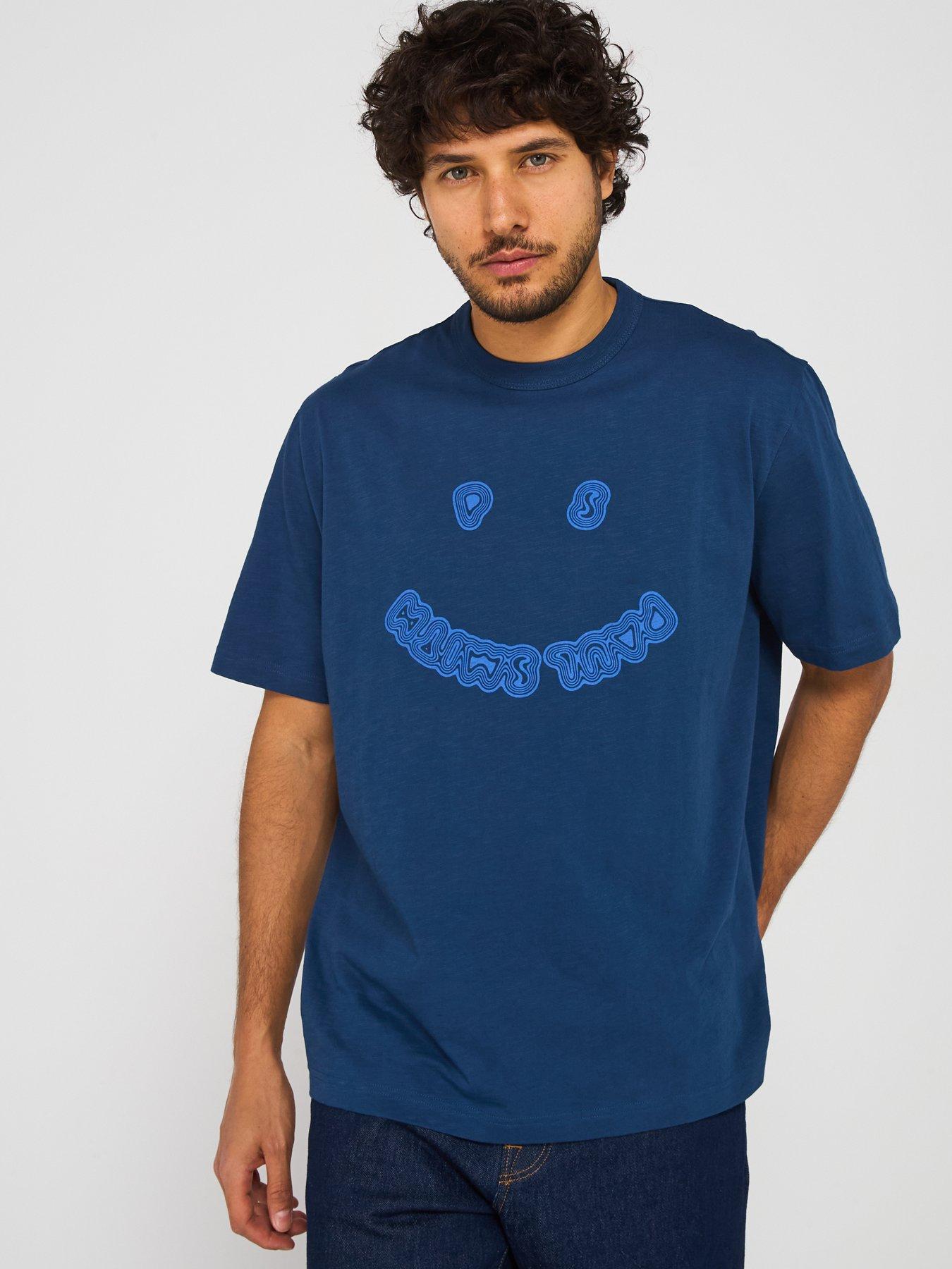 undefined Short Sleeve Happy Logo T-Shirt - Blue