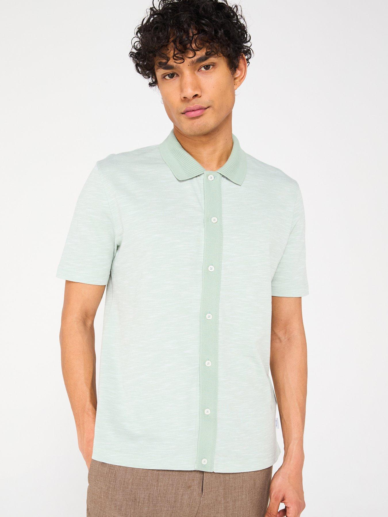 undefined Short Sleeve Knitted Button Front Polo Shirt - Green