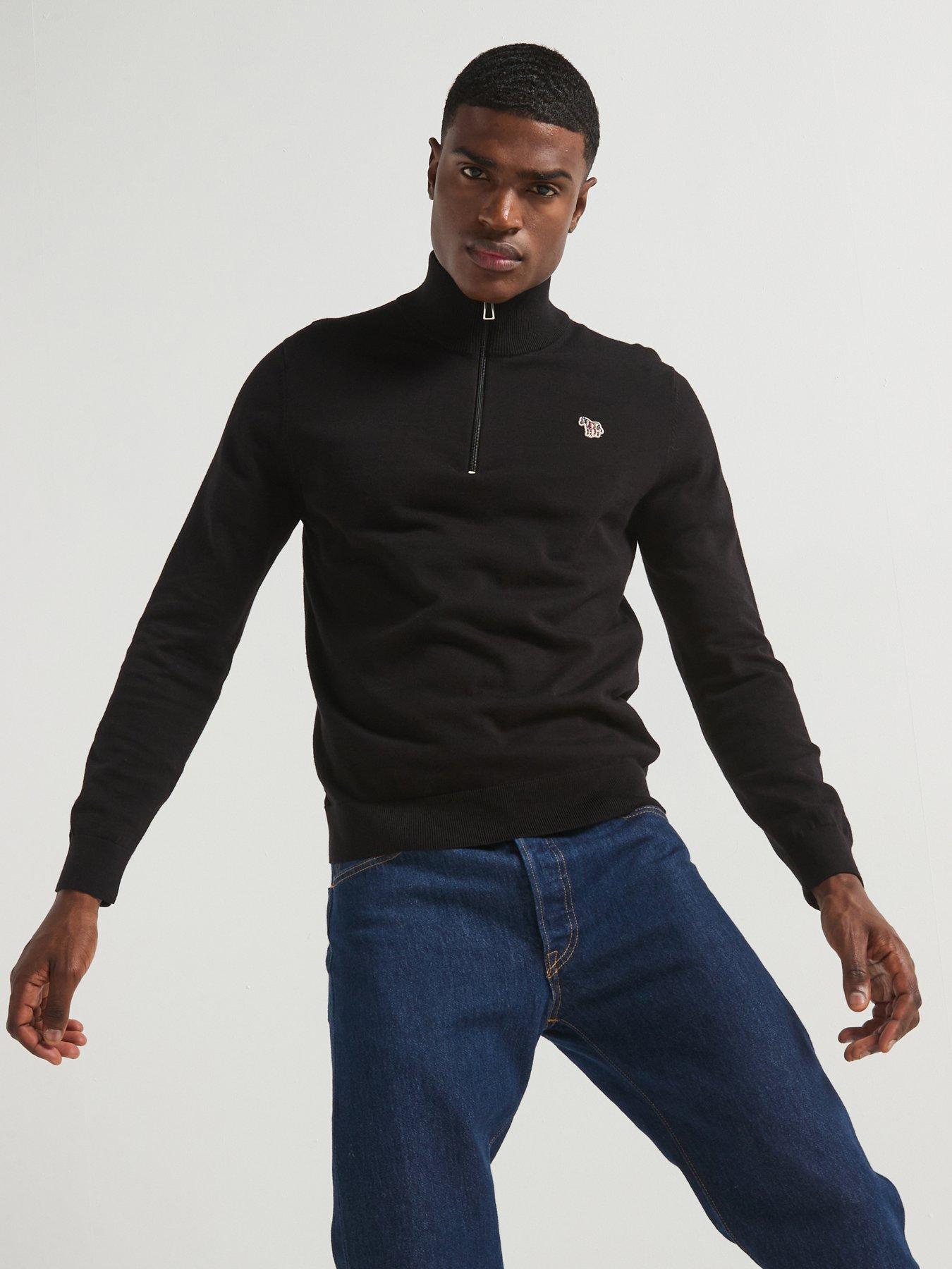 undefined Half Zip Zebra Badge Knitted Top - Black