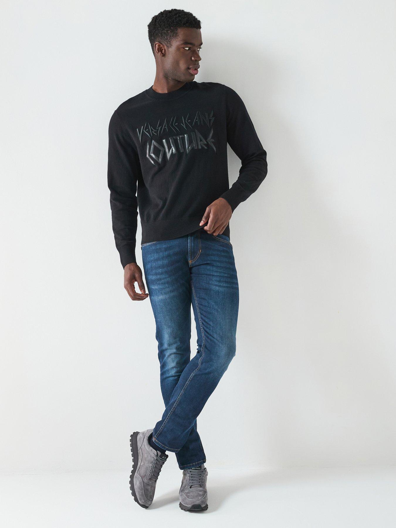 Image 3 of 5 of Versace Jeans Couture Tonal Logo Crew Neck Knitted Jumper - Black