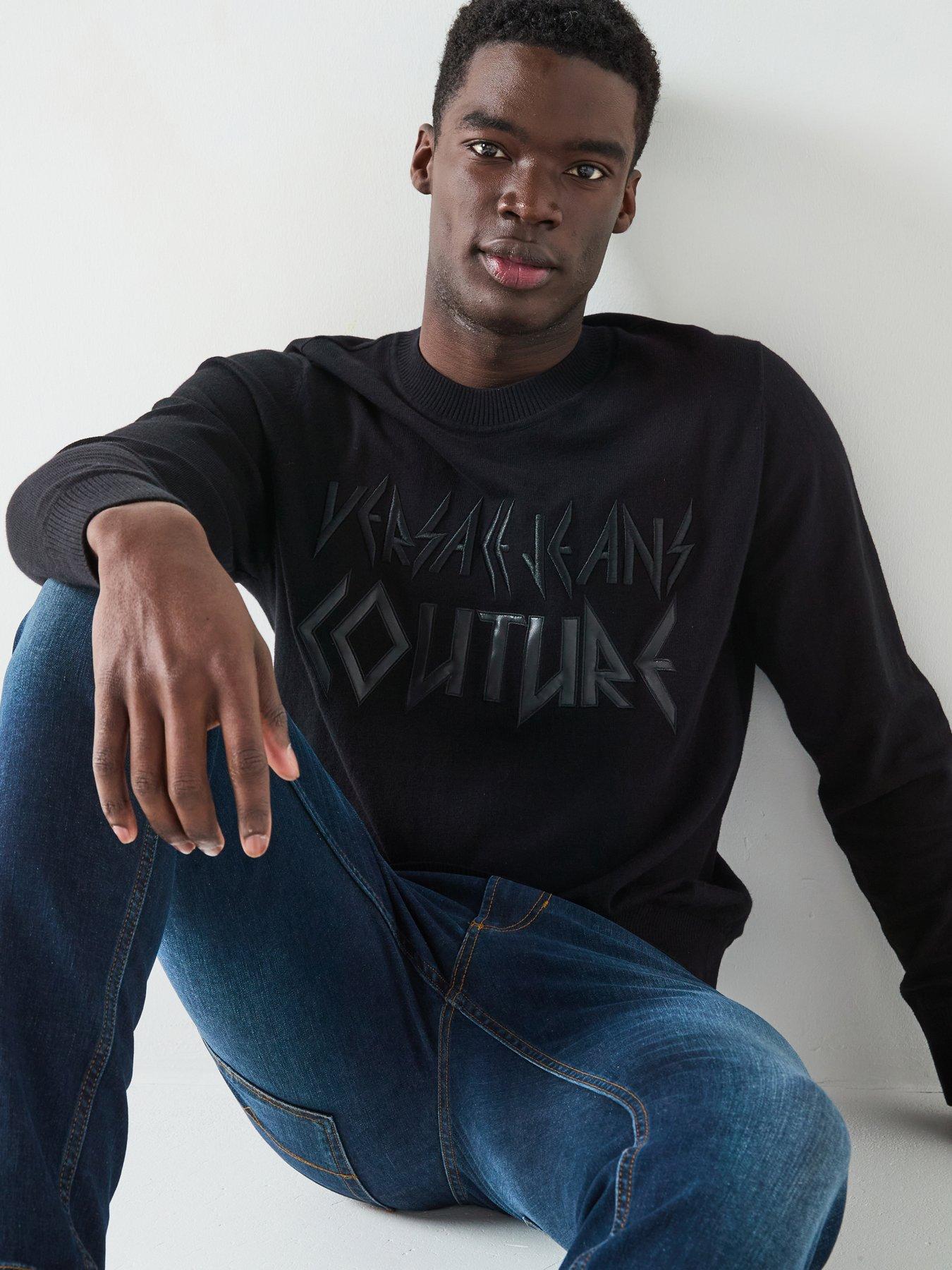 Image 4 of 5 of Versace Jeans Couture Tonal Logo Crew Neck Knitted Jumper - Black