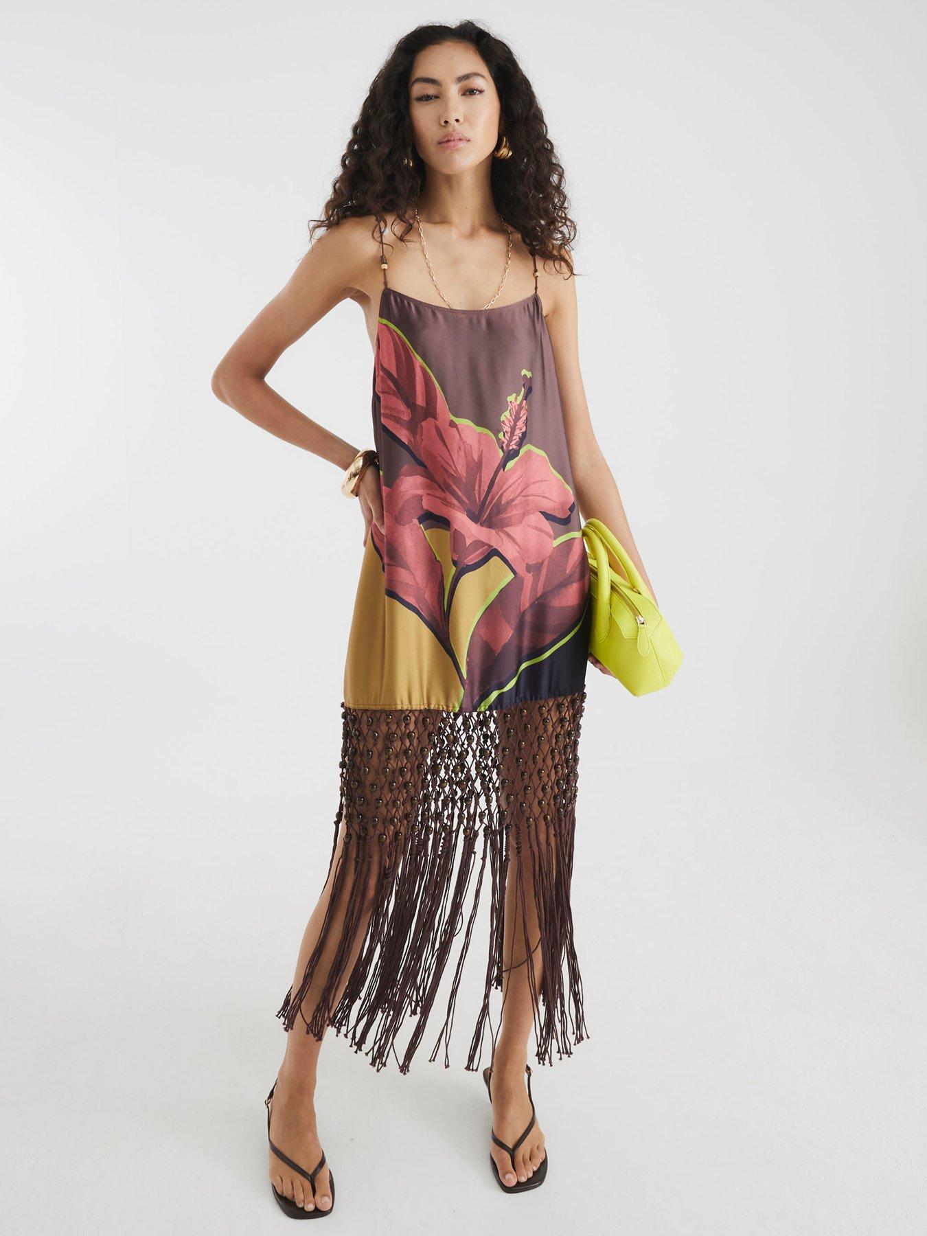 undefined Tassel Detail Dress - Brown
