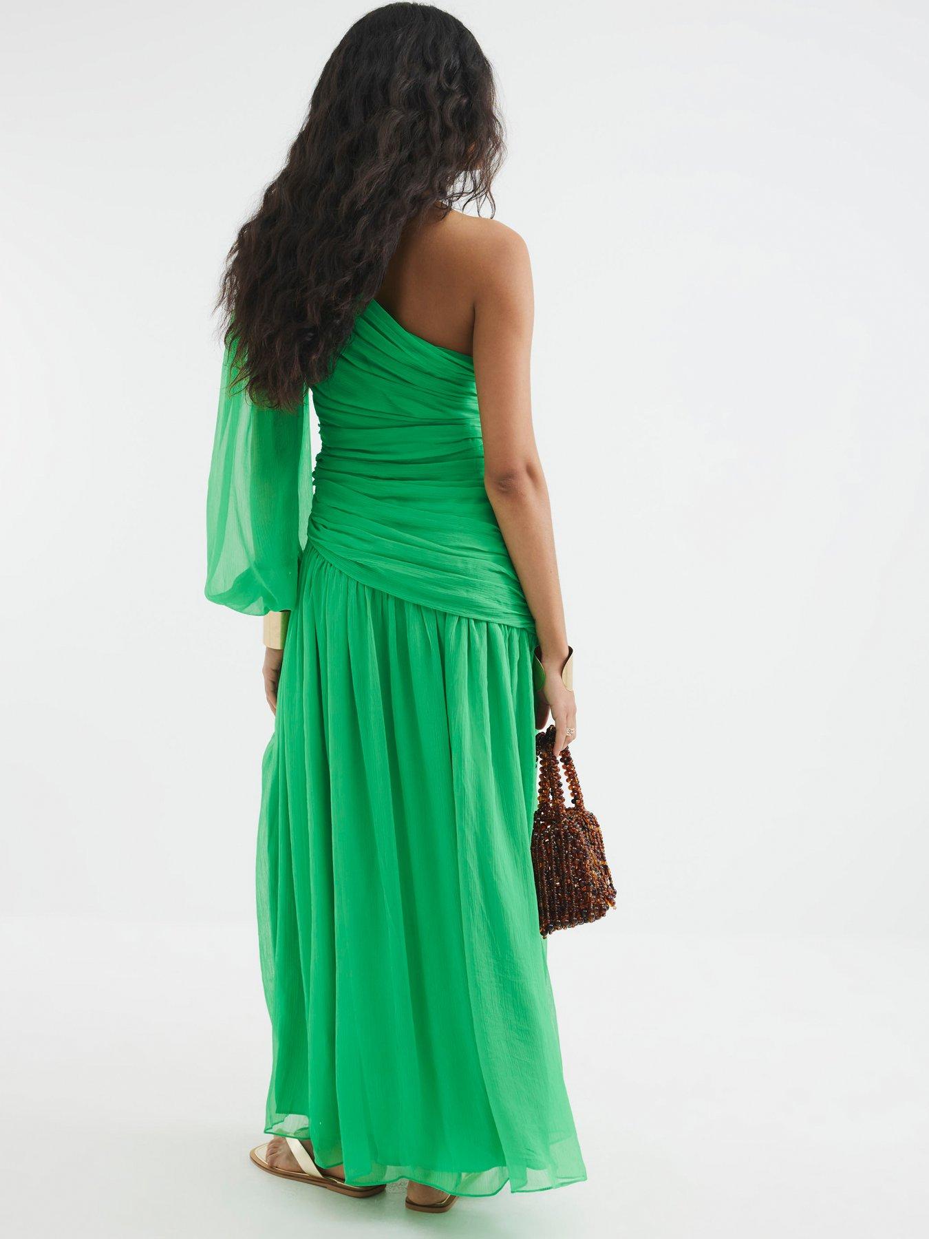 Bridesmaid River Island Green Maxi Dress River Island One Shoulder Plisse Midi  Dress Green Very