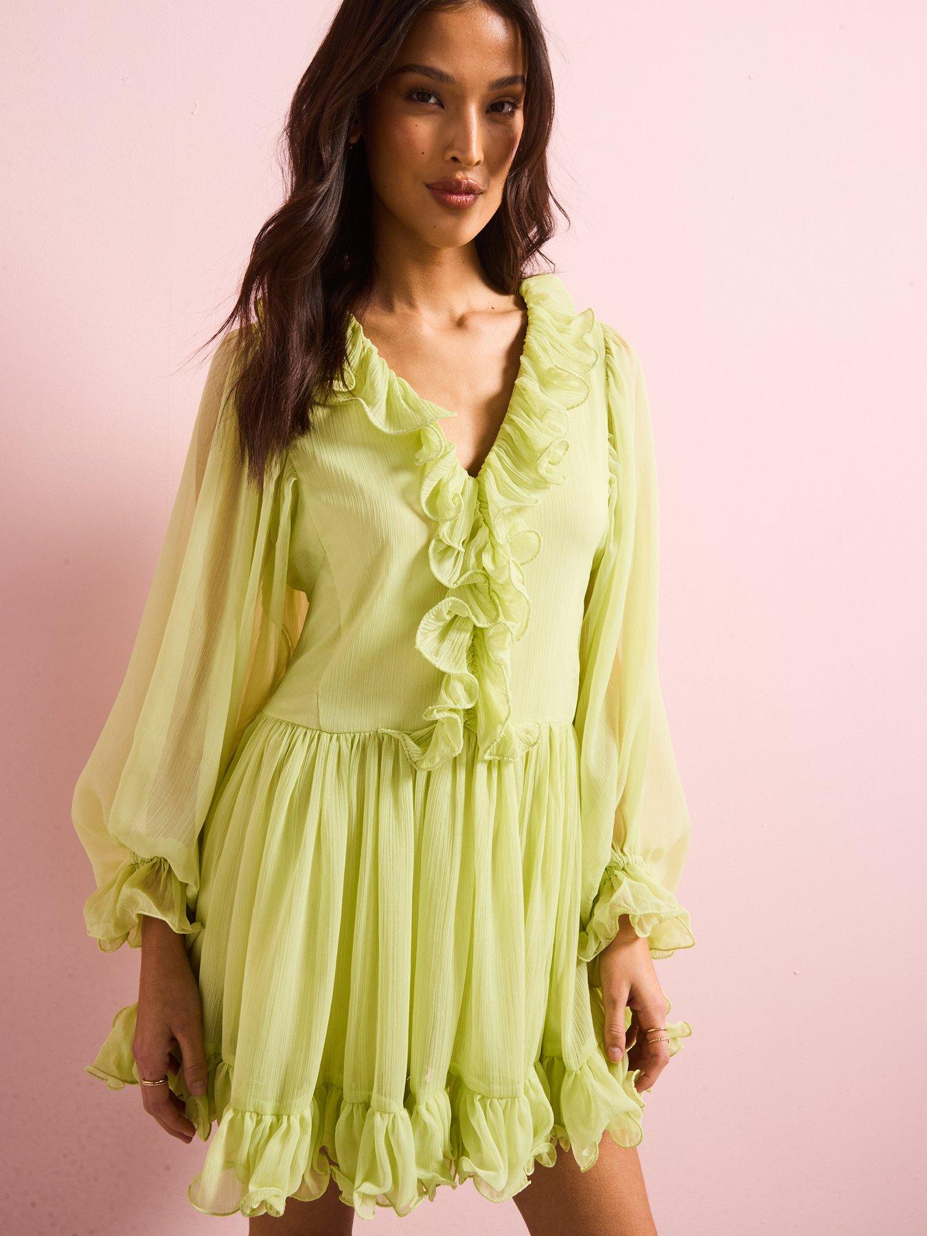Image 3 of 6 of River Island Ruffle Mini Dress - Green