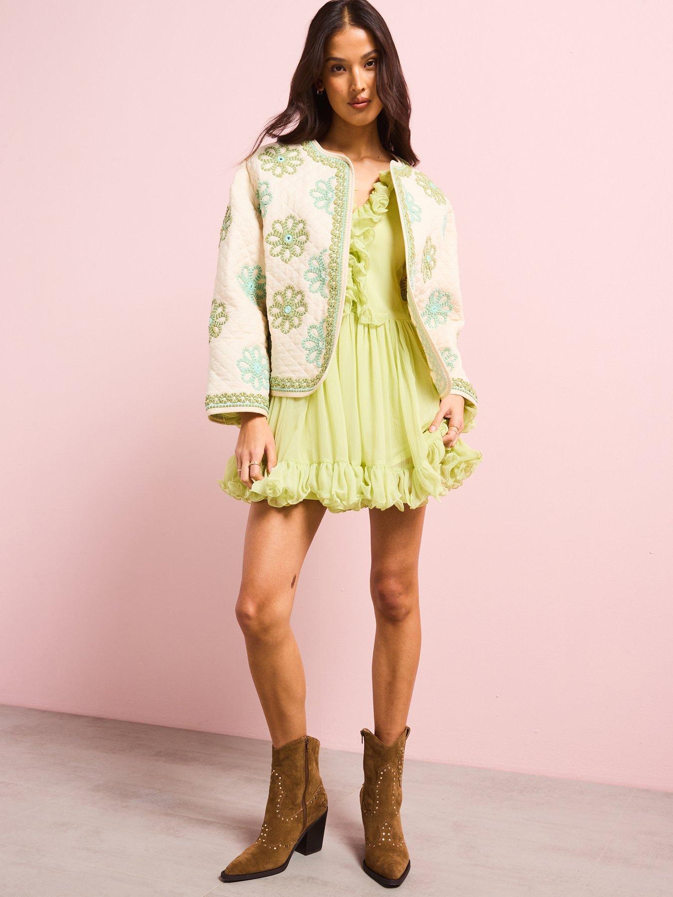 Image 5 of 6 of River Island Ruffle Mini Dress - Green