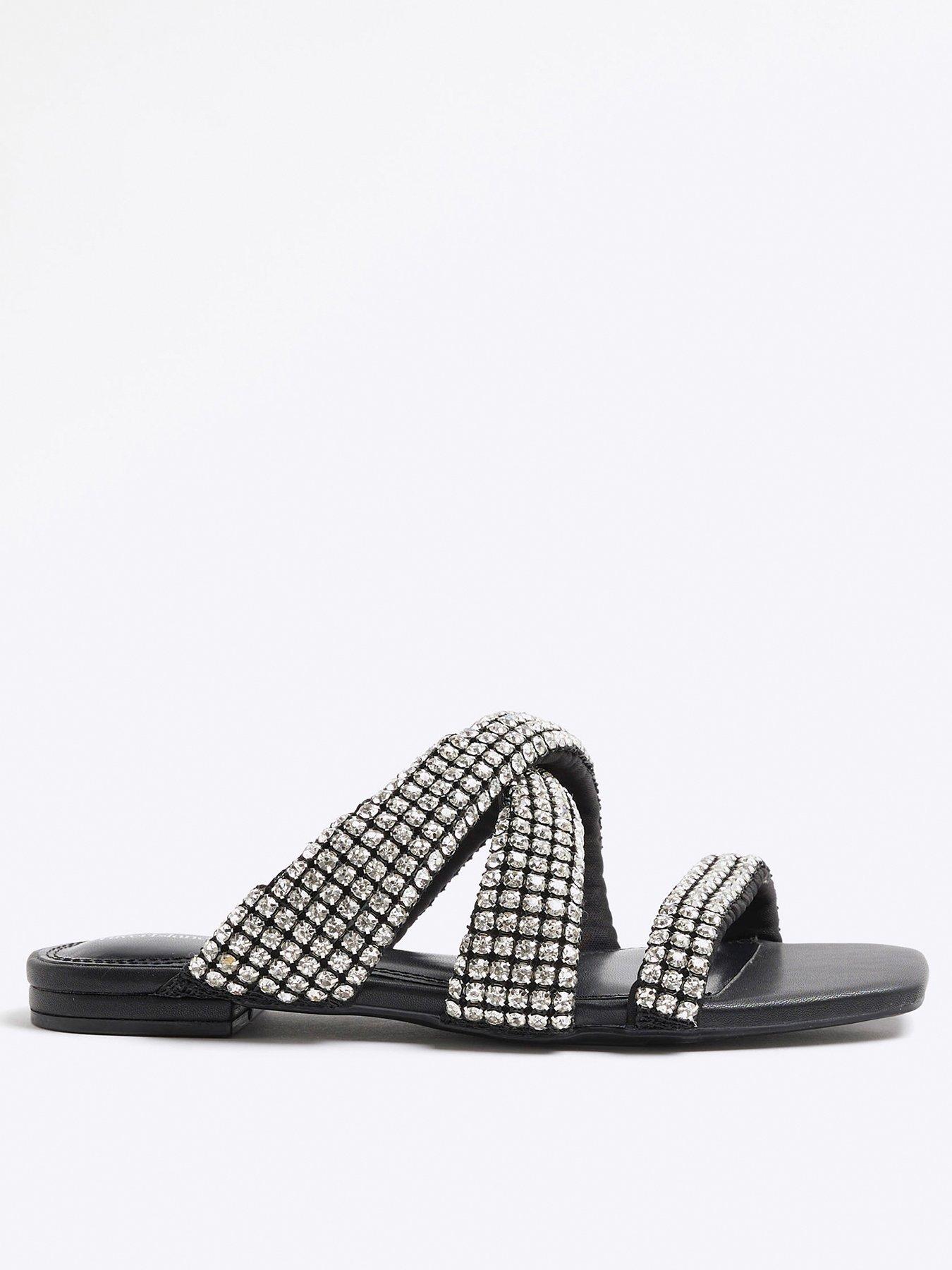 undefined Embellished Twist Flat Sandal - Black