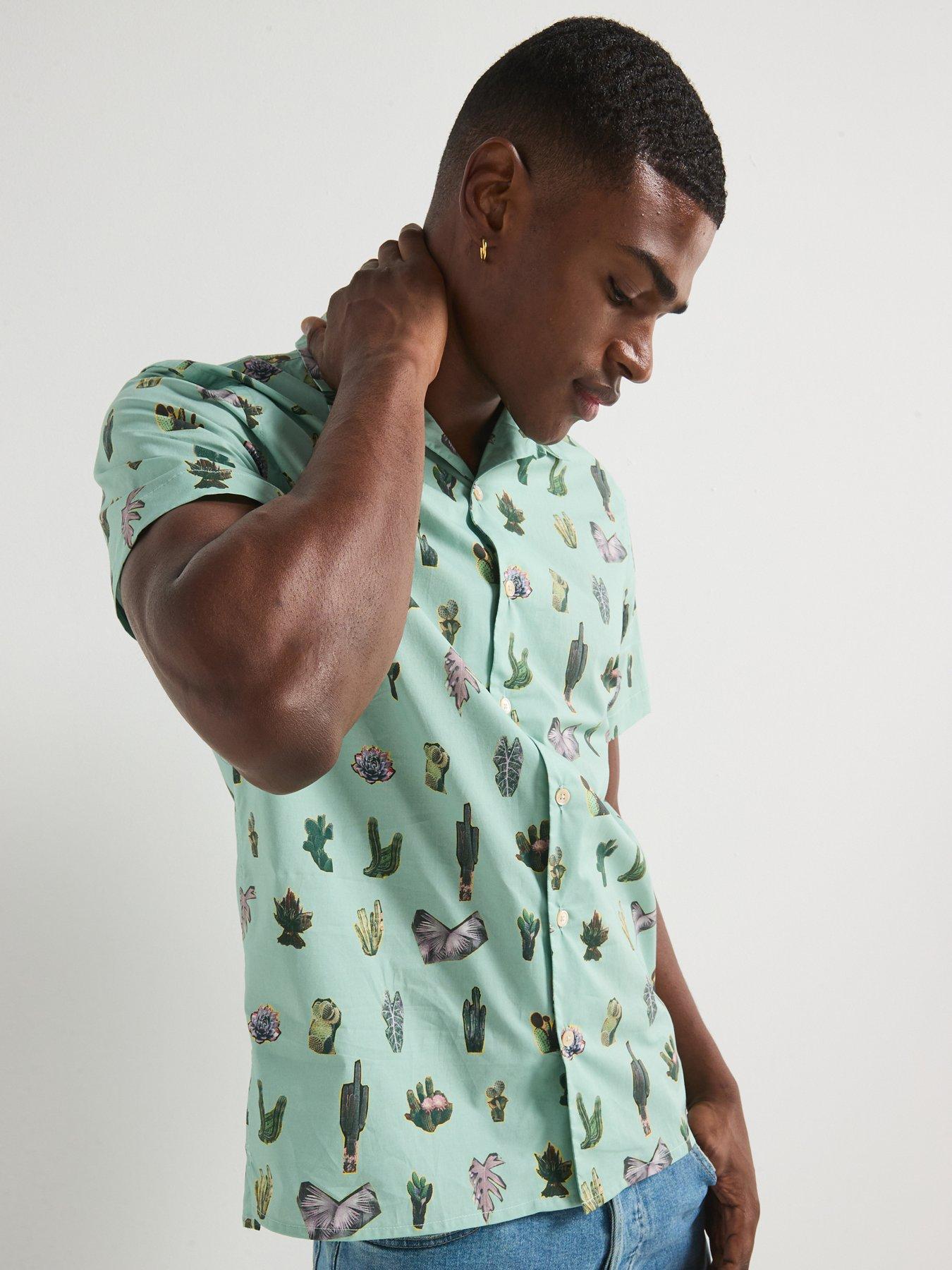 undefined Short Sleeve Regular Fit Cactus Print Shirt - Green