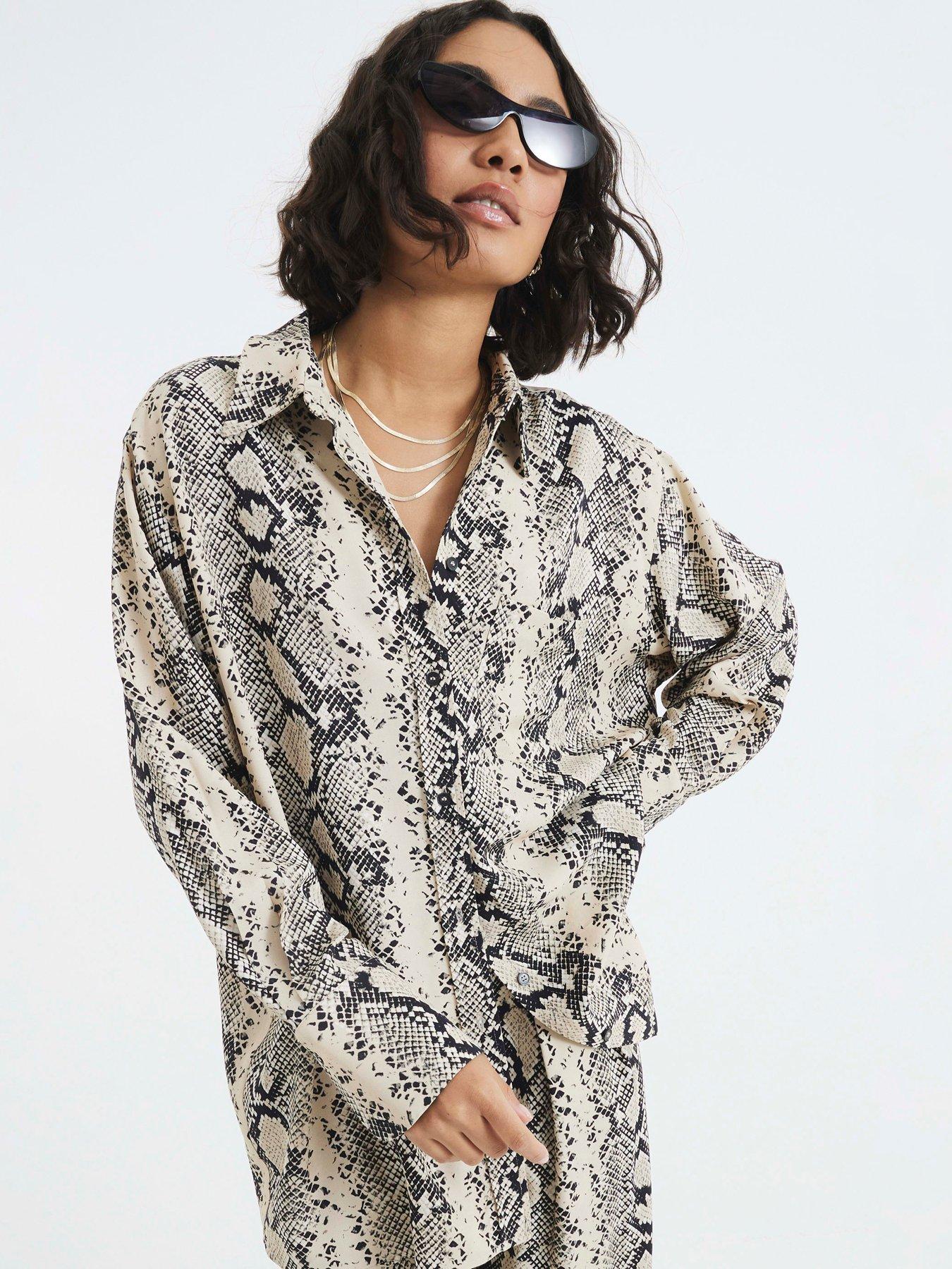 undefined Oversized Snake Print Shirt - Cream
