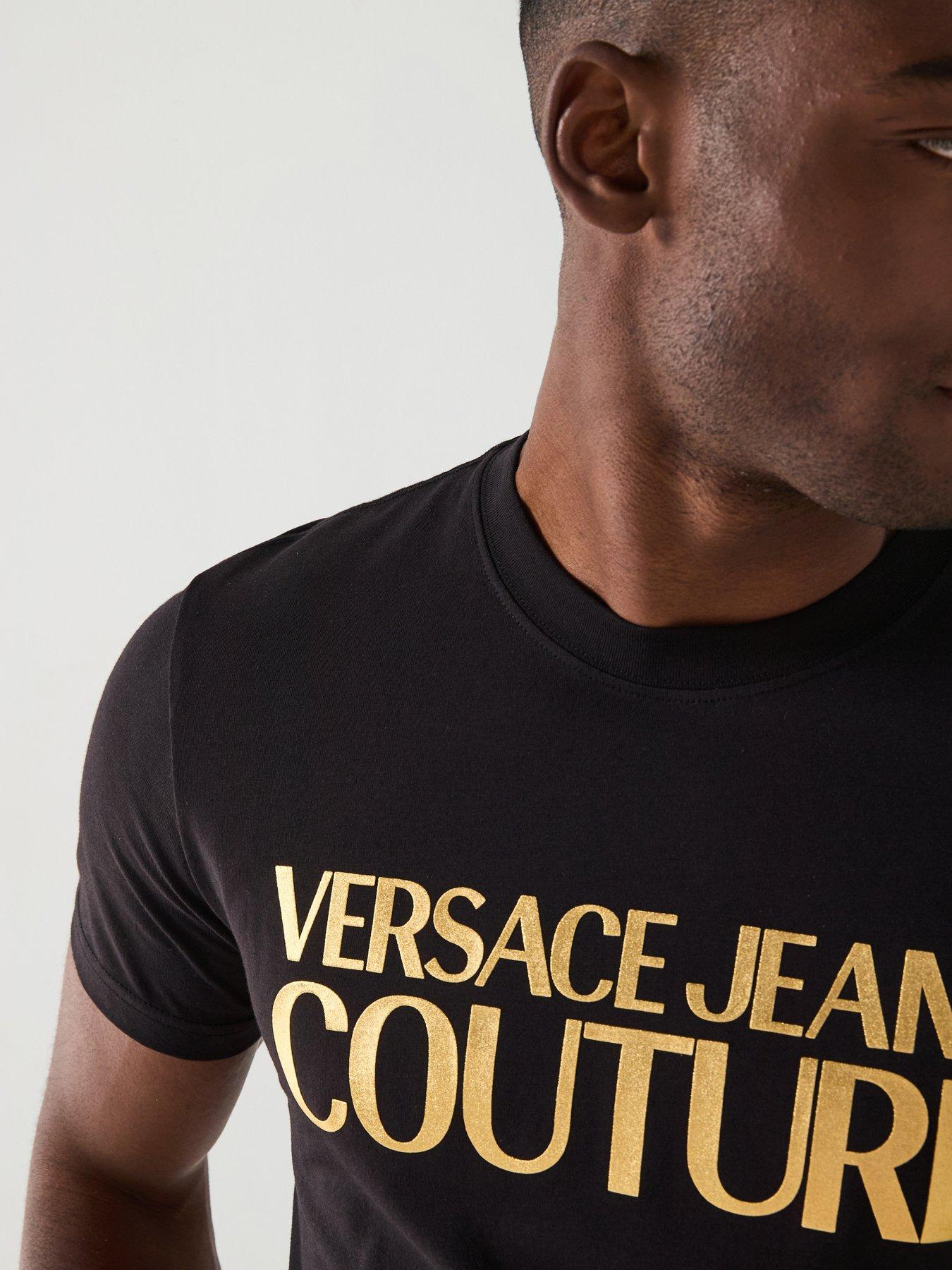 Image 4 of 4 of Versace Jeans Couture Institutional Logo Metallic Foil T-Shirt - Black