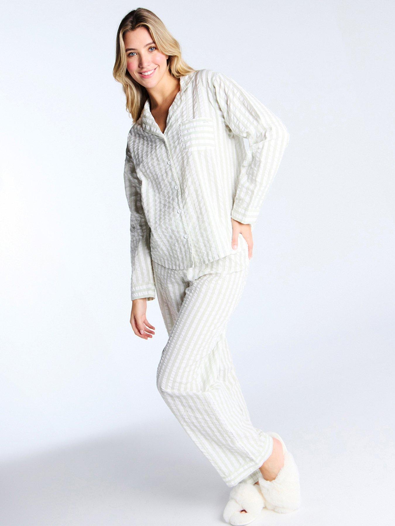 undefined Seersucker Stripe Revere  &  Pant Set - Sea Green