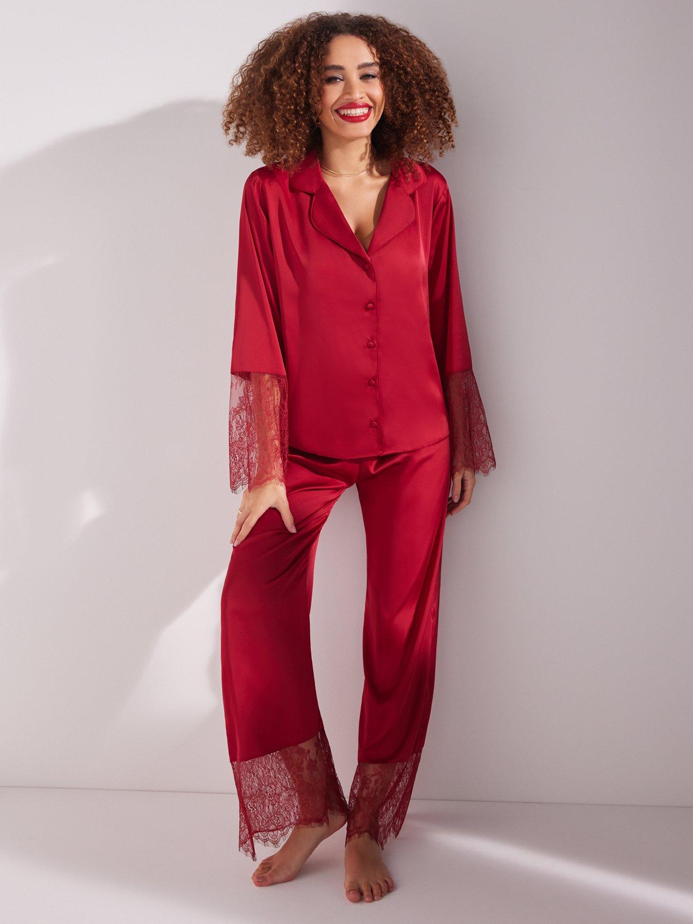 Boux Avenue Valentina Satin Ls Revere Set Dark Red Very