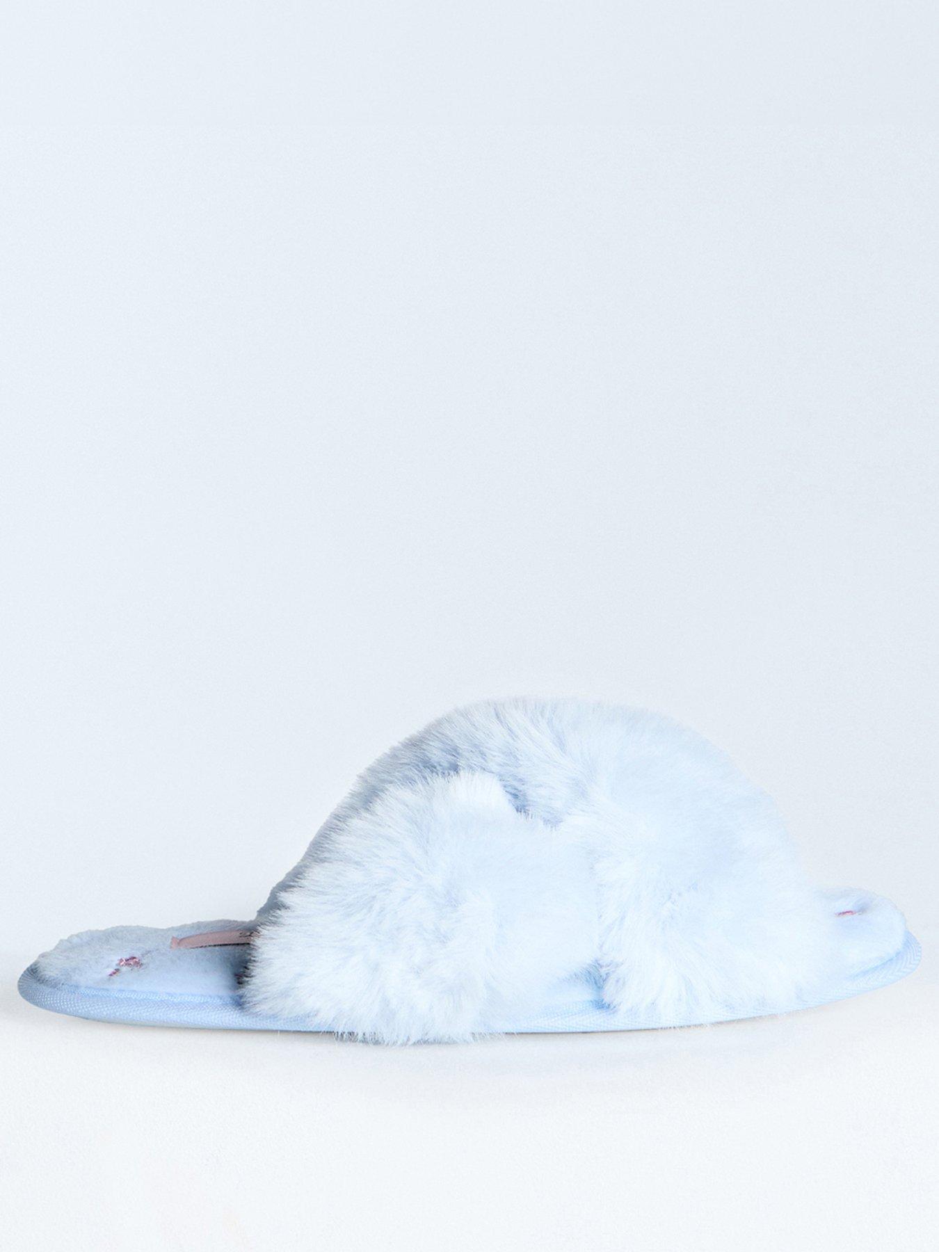Image 1 of 5 of Boux Avenue Floral Embroidered Crossband Slippers - Powder - Blue