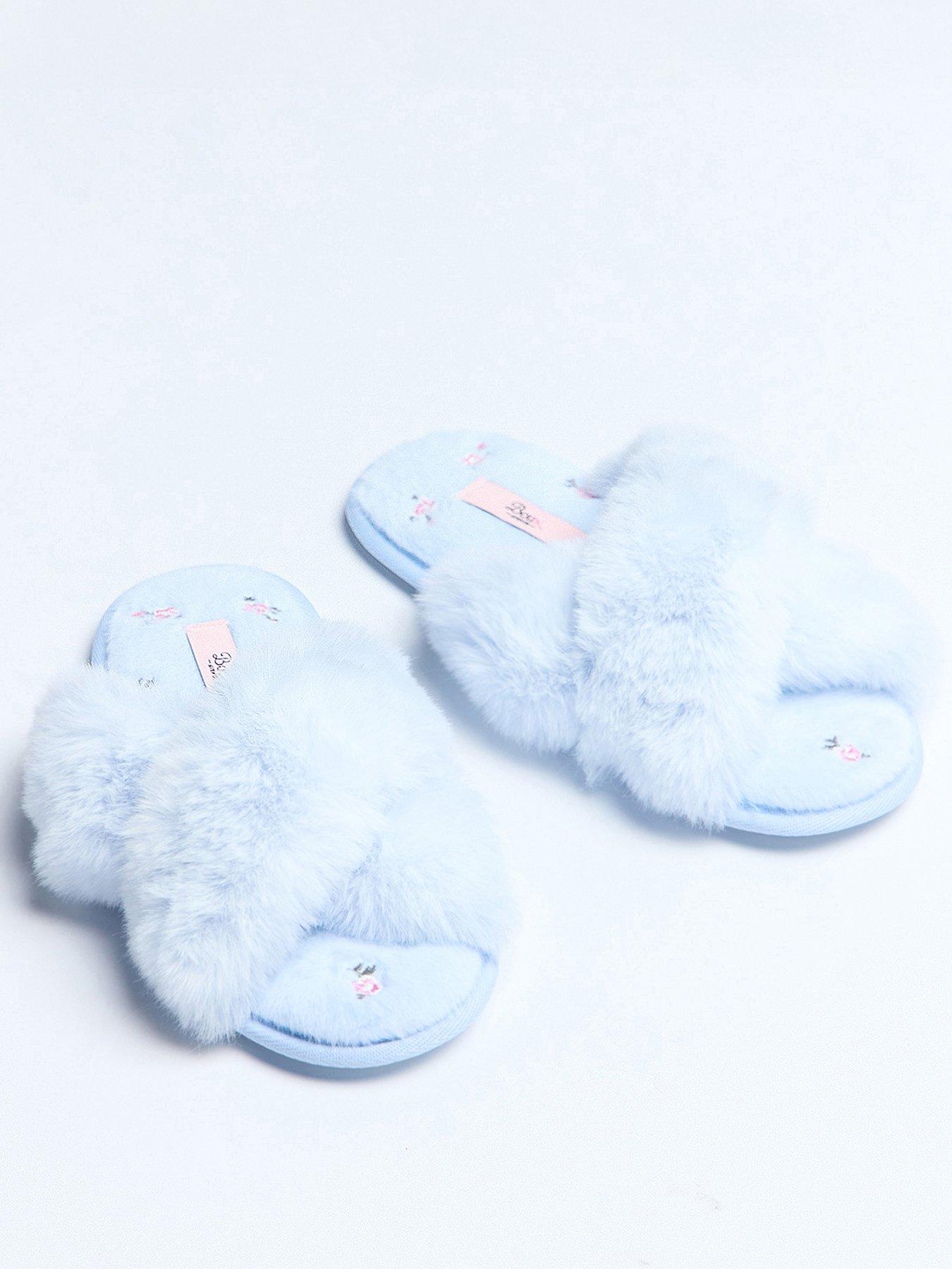 Image 2 of 5 of Boux Avenue Floral Embroidered Crossband Slippers - Powder - Blue